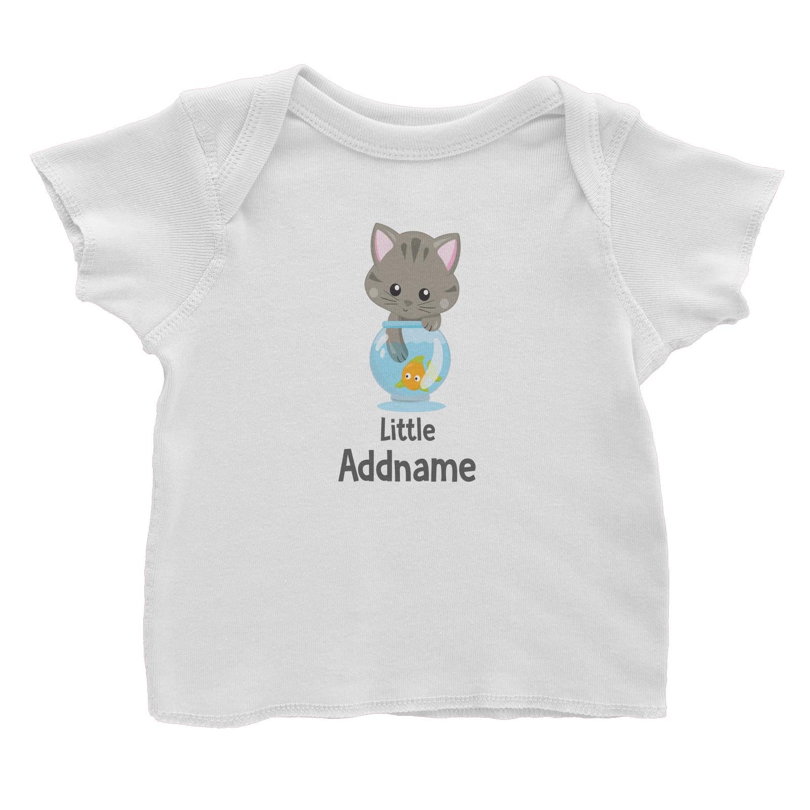 Adorable Cats Grey Cat Playing With Fish Bowl Little Addname Baby T-Shirt