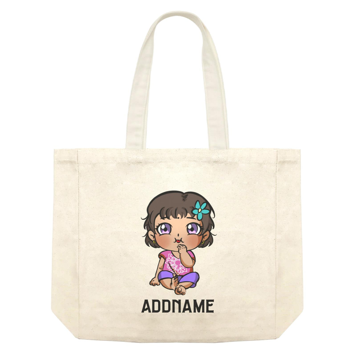 Deepavali Series Chibi Baby Girl Front Addname Shopping Bag