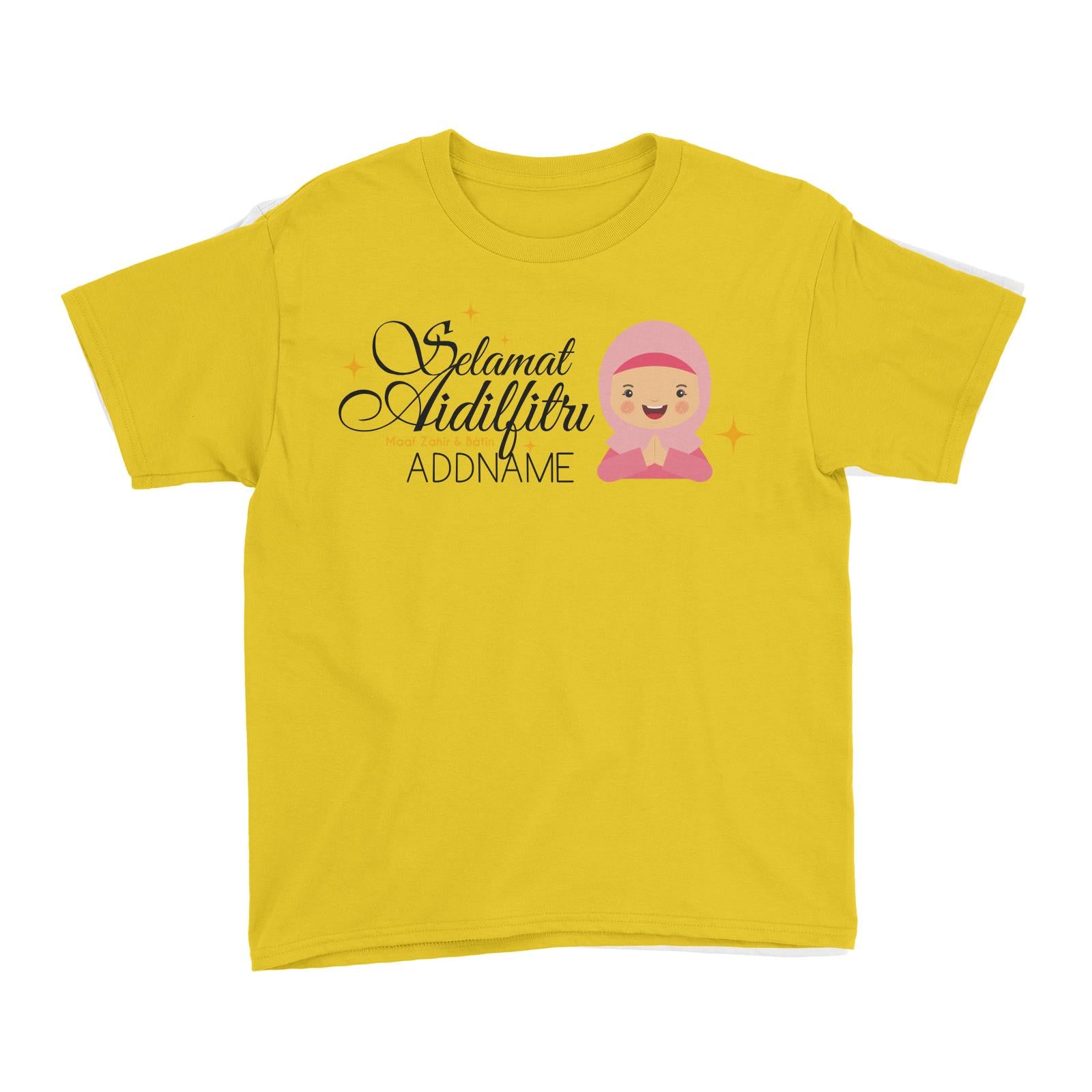 Selamat Aidilfitri Lady Kid's T-Shirt Raya Personalizable Designs Sweet Character