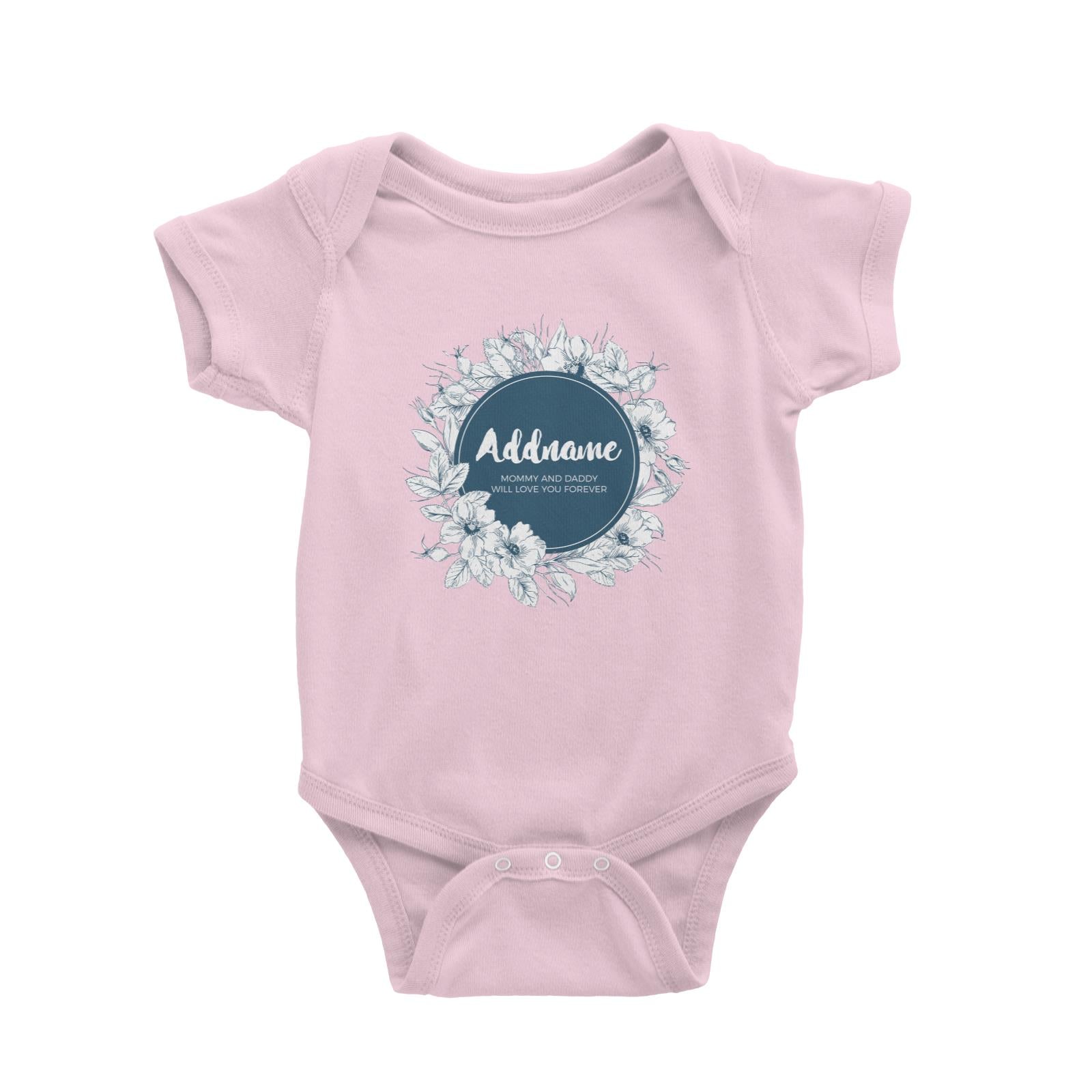 Navy Blue Flower Wreath Personalizable with Name and Text Baby Romper