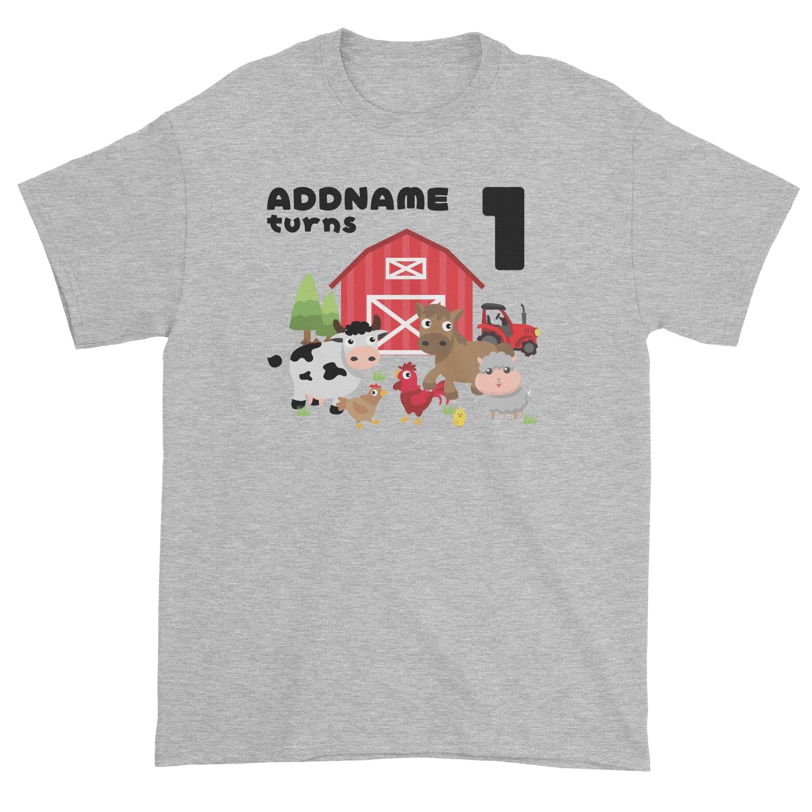 Farm Animals Birthday Theme Personalizable with Name and Number Unisex T-Shirt