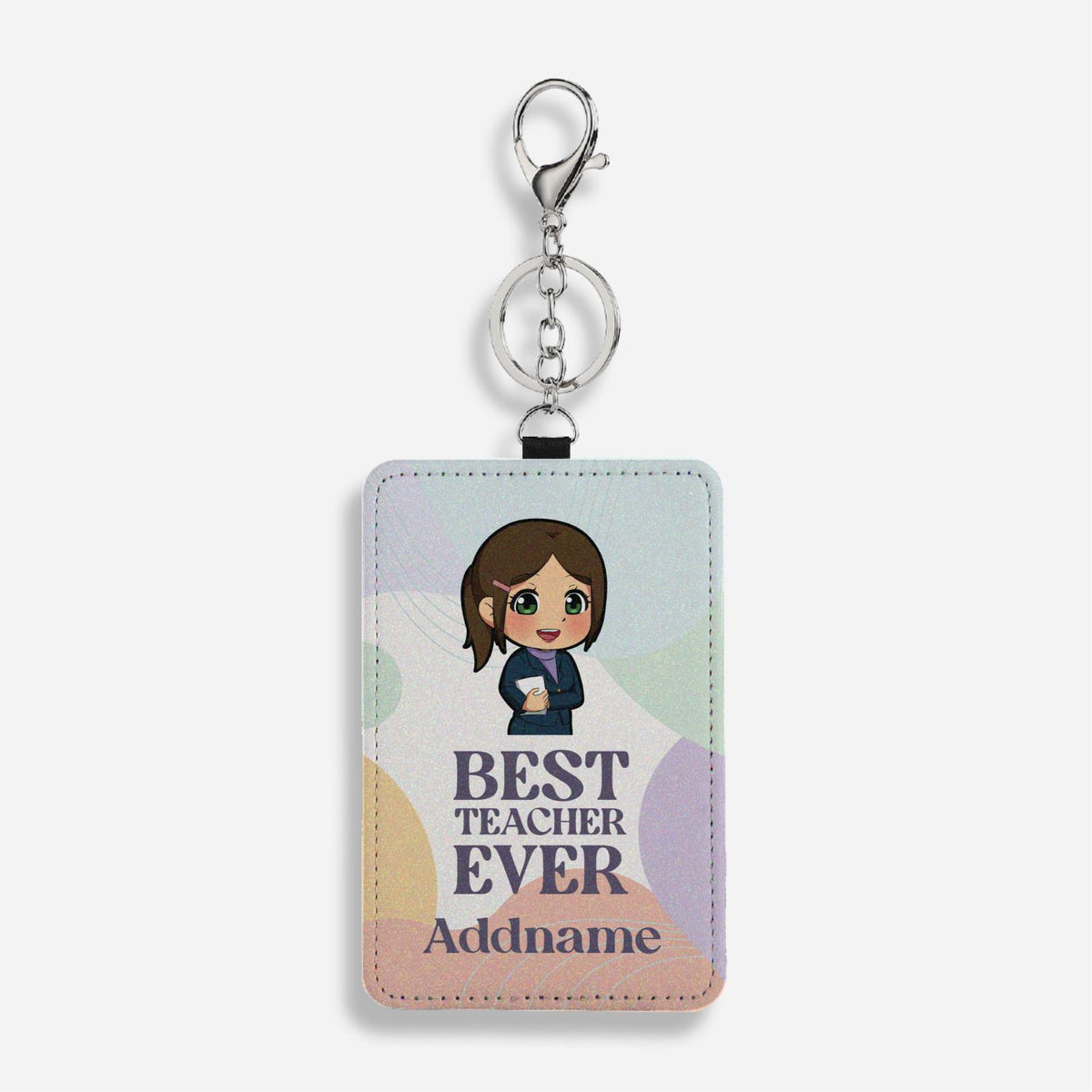 Chibi Best Teacher Ever Pastel Melody - Chinese Female Teacher Card Holder with Keyring