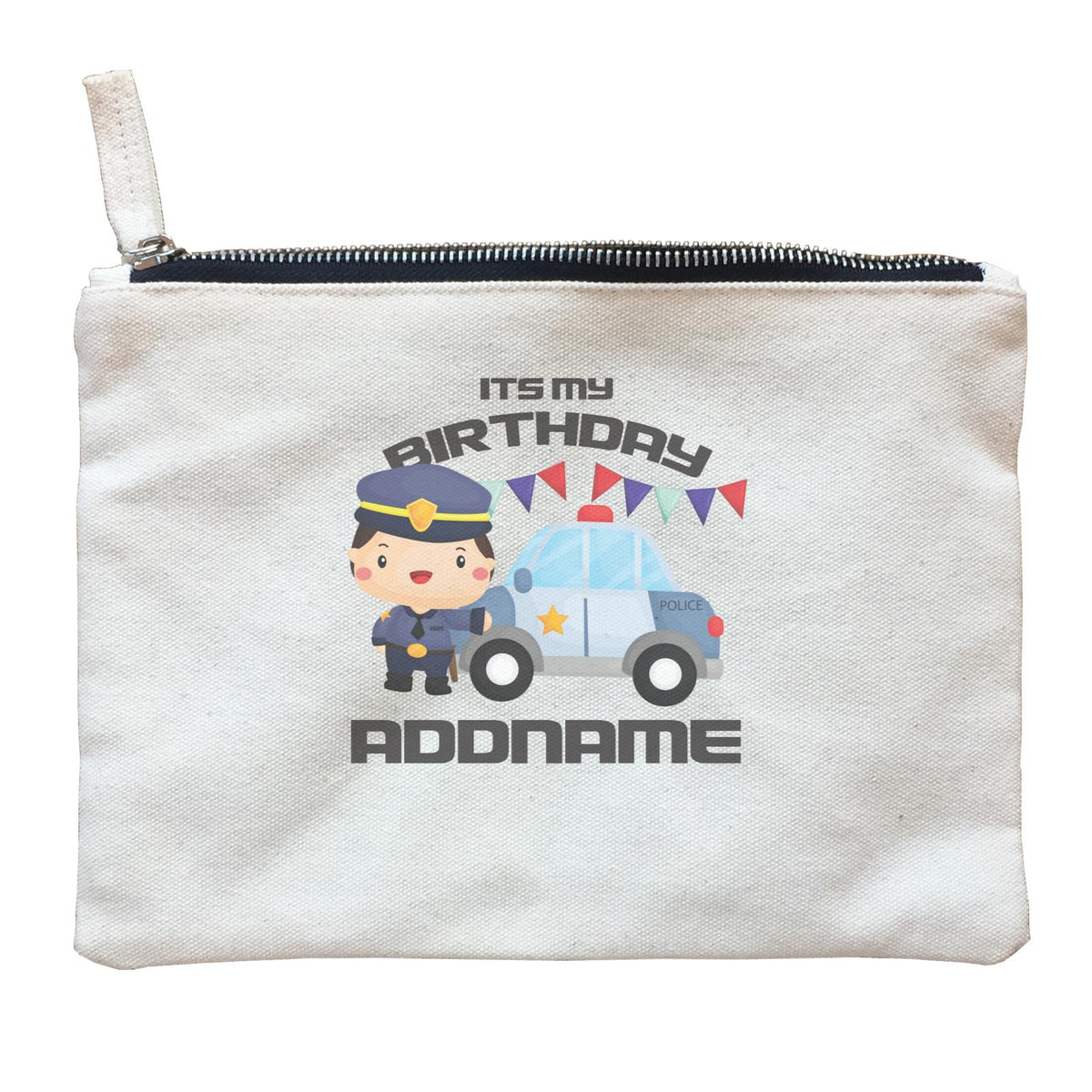 Birthday Police Officer Boy In Suit With Police Car Its My Birthday Addname Zipper Pouch