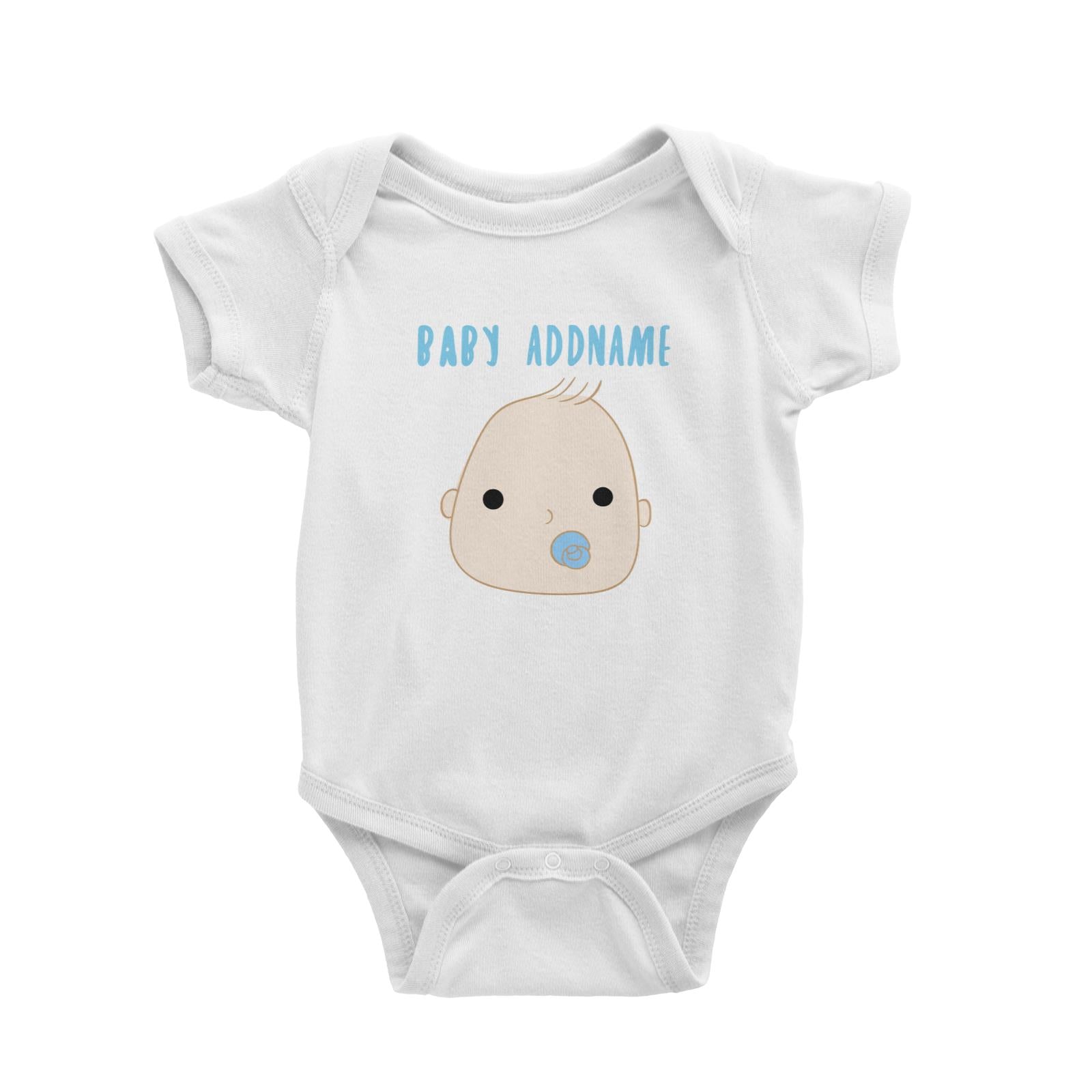 Cute Baby Boy Face Addname with Blue Pacifier Baby Romper Personalizable Designs Basic Newborn
