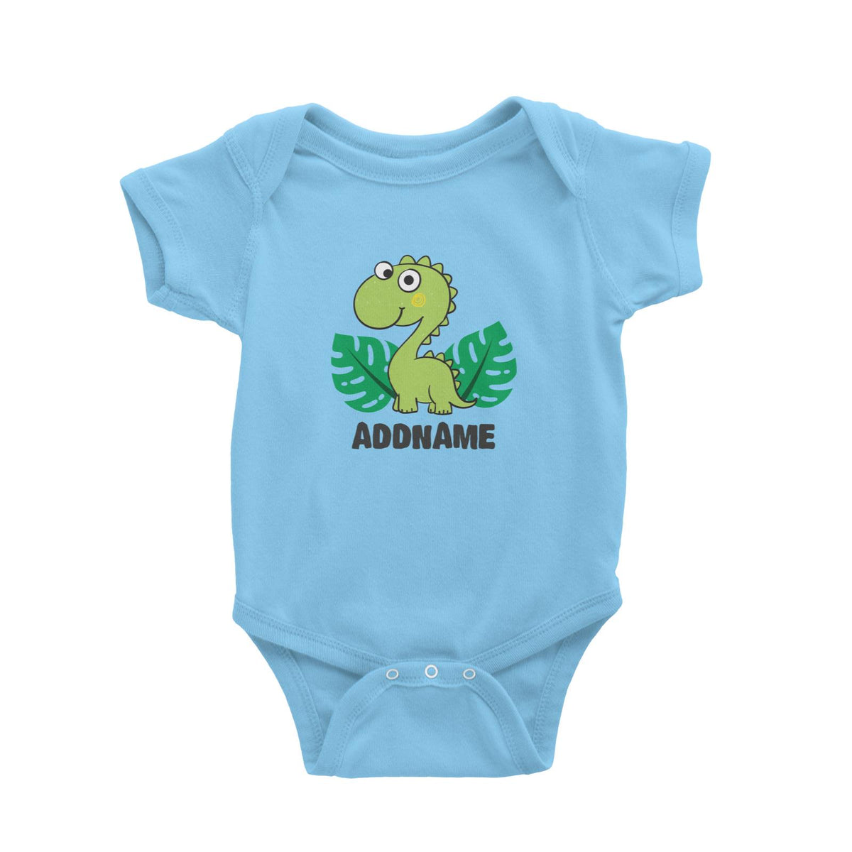 Super Cute Dinosaur With Green Leaves Baby Romper