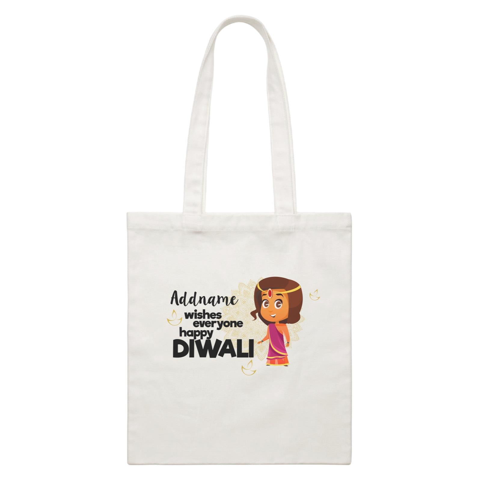 Cute Girl Wishes Everyone Happy Diwali Addname White Canvas Bag