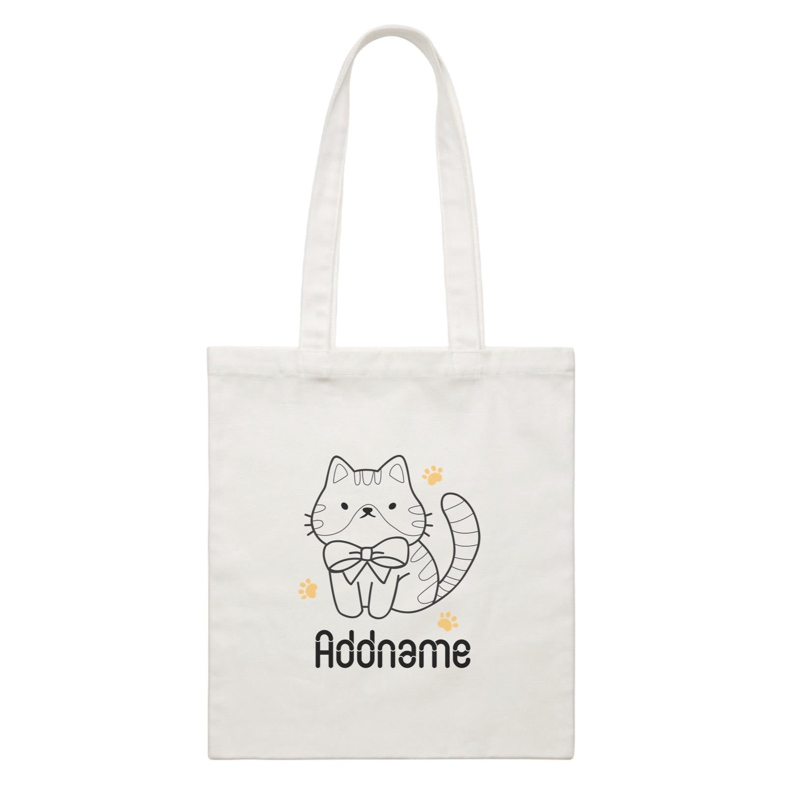 Coloring Outline Cute Hand Drawn Animals Cats Brown Cat With Ribbon Addname White White Canvas Bag
