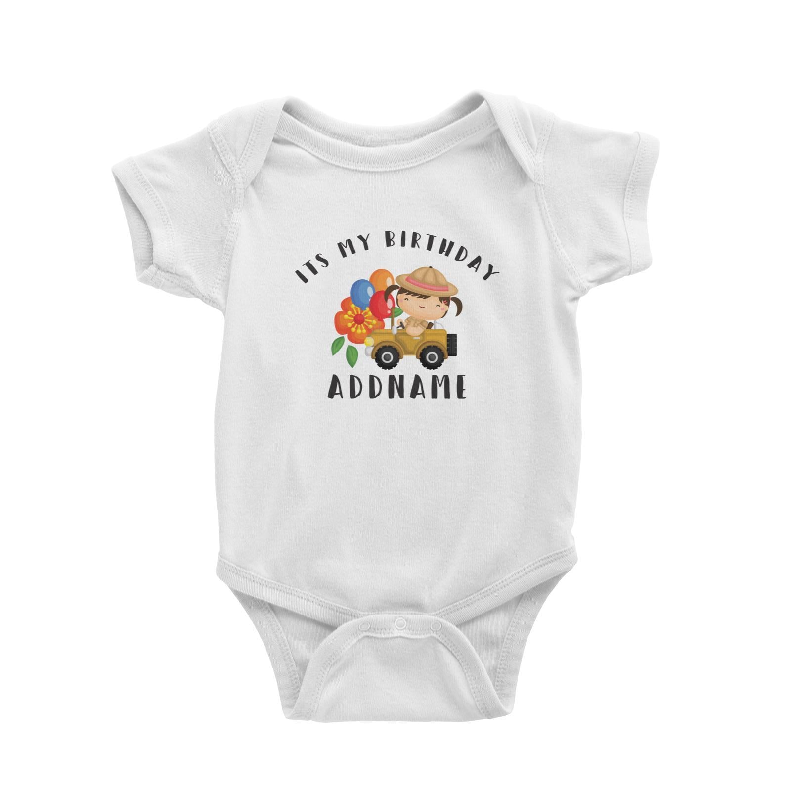 Birthday Safari Explorer Girl Driving Jeep Car It's My Birthday Addname Baby Romper
