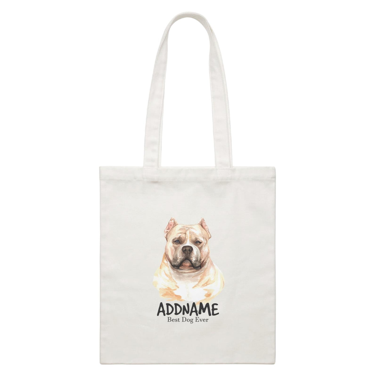 Watercolor Dog American Bully Best Dog Ever Addname White Canvas Bag