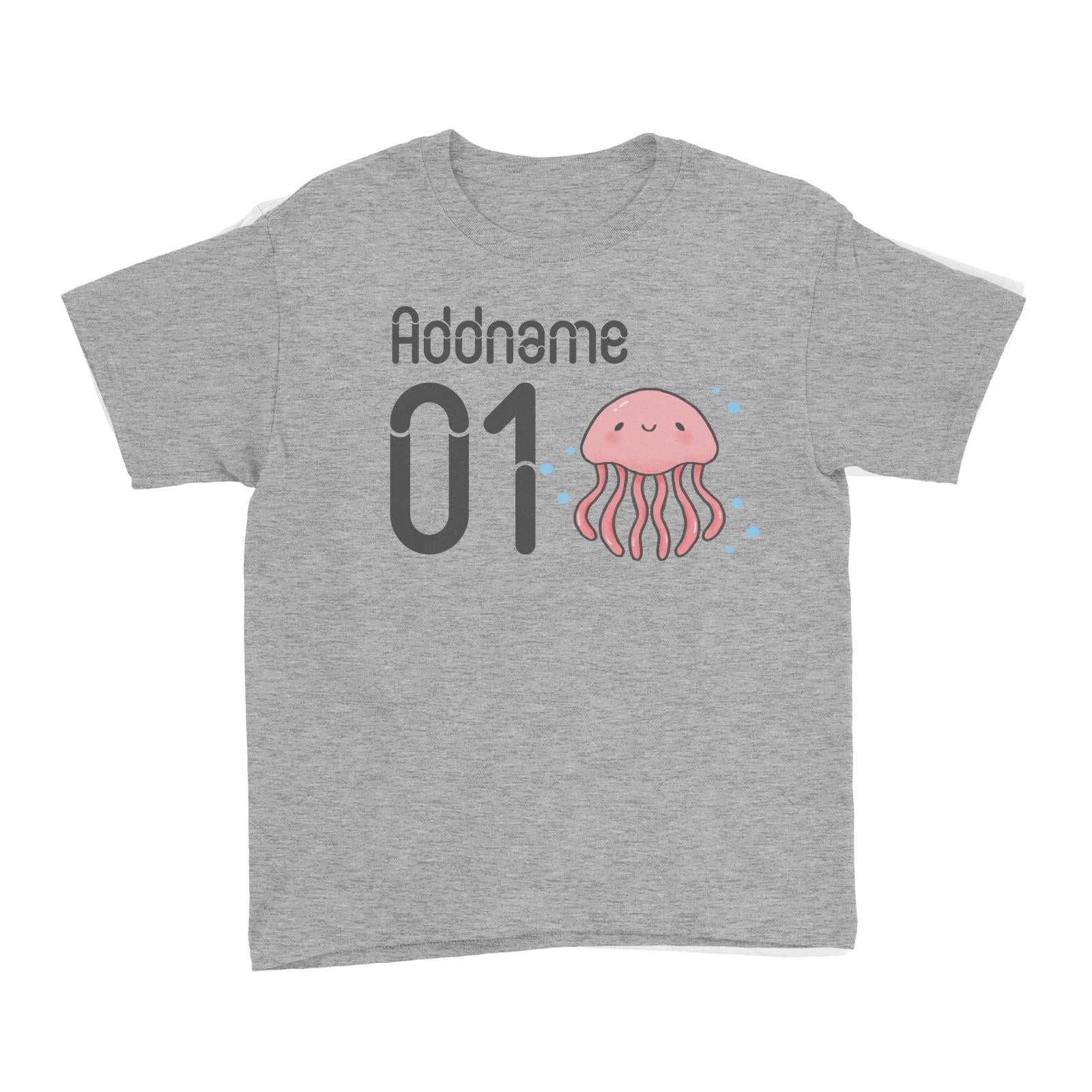 Name and Number Cute Hand Drawn Style Jellyfish Kid's T-Shirt