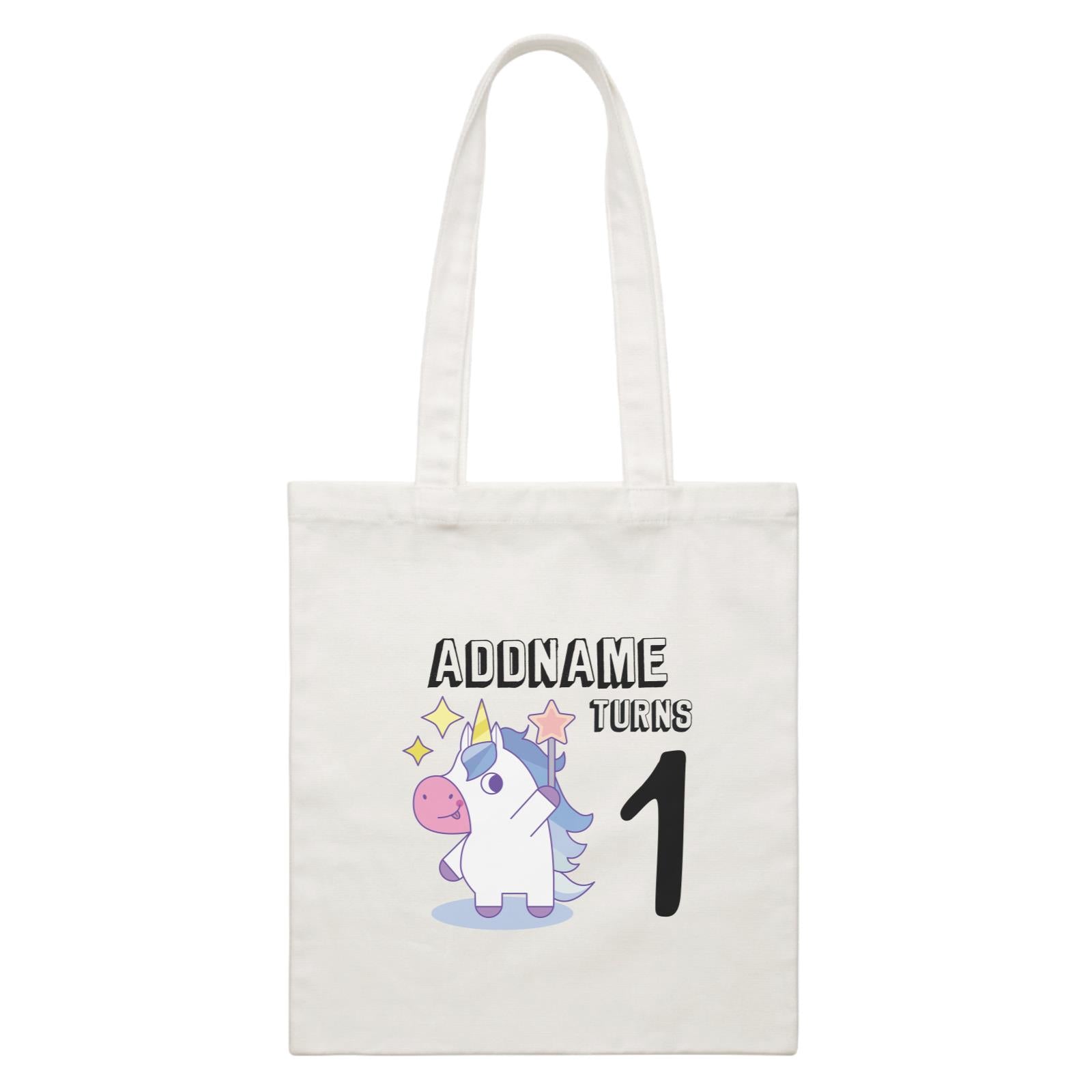 Birthday Unicorn Boy With Magic Wand Addname Turns 1 White Canvas Bag