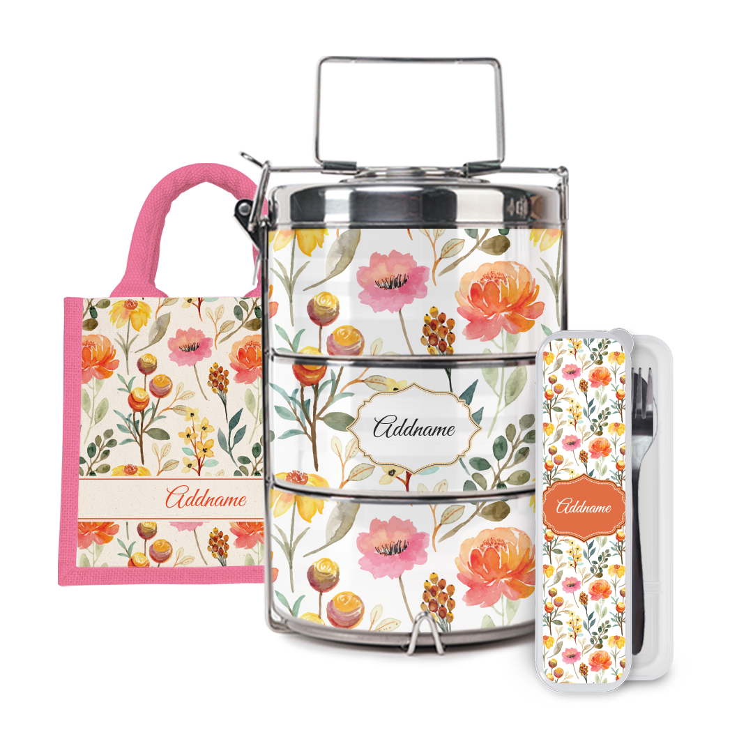 Laura Series - Carnelian Half Lining Lunch Bag, Tiffin Carrier and Cutlery Set