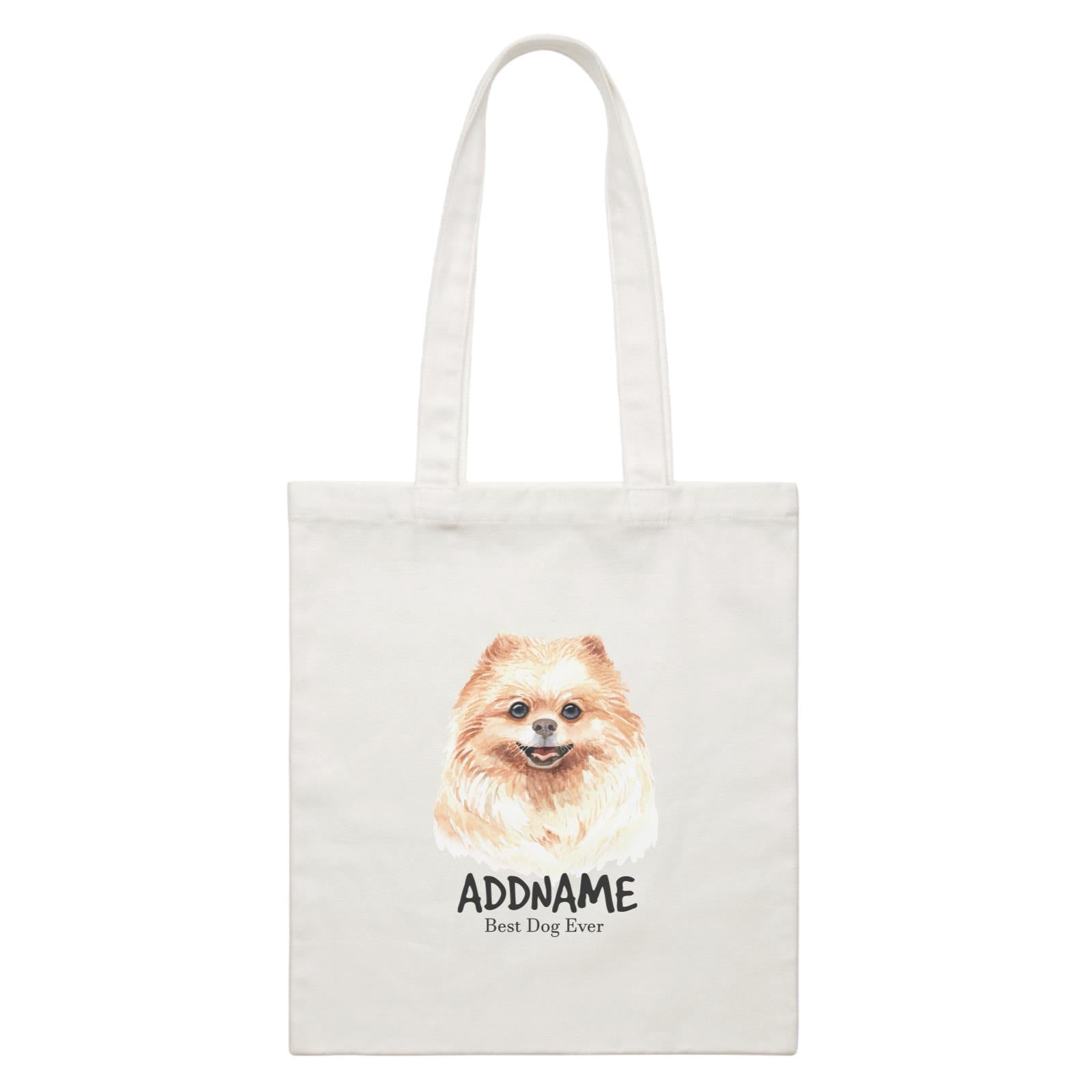 Watercolor Dog Pomeranian Best Dog Ever Addname White Canvas Bag