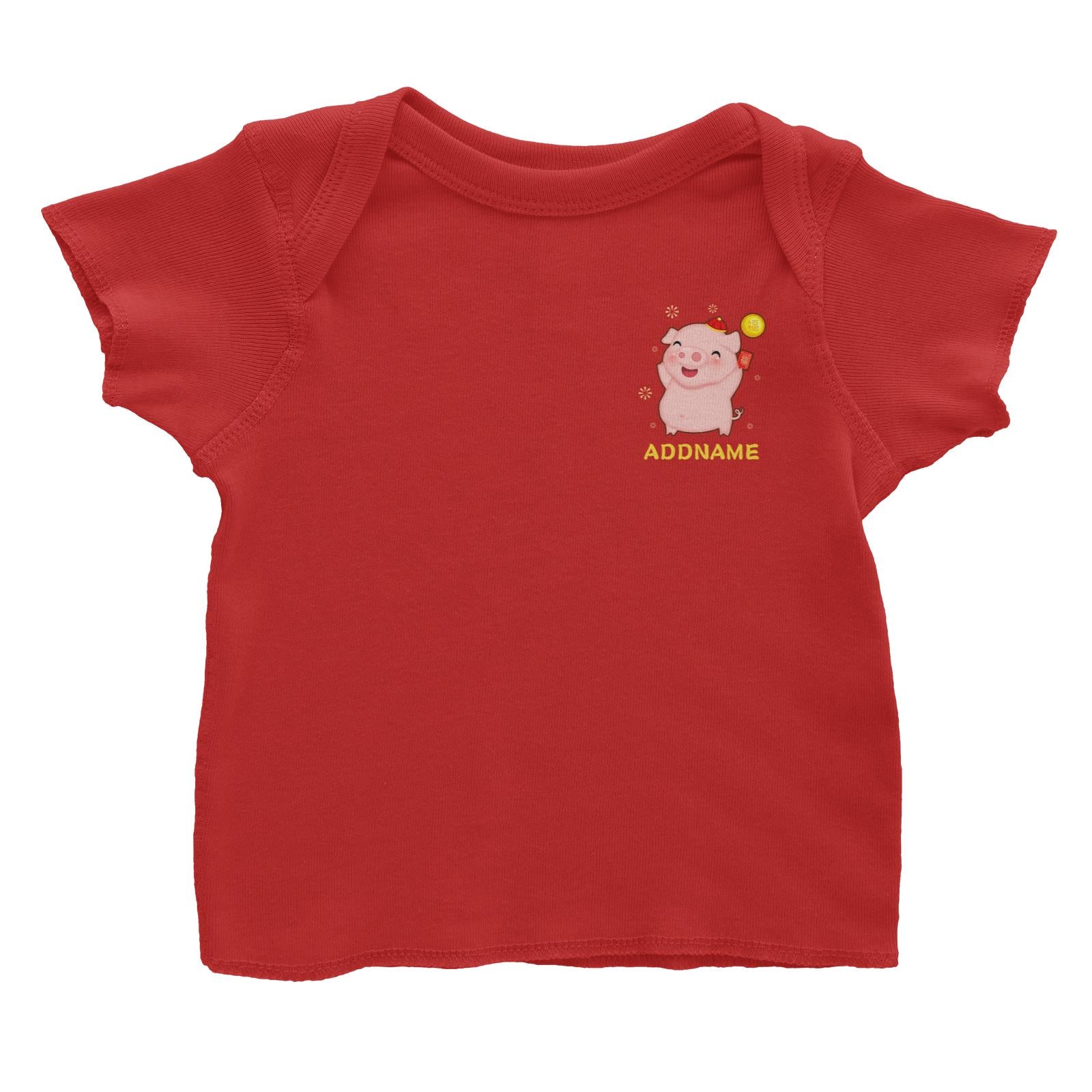 Cute Pig CNY Pig Boy with Red Packet and Happiness Symbol Pocket Design Baby T-Shirt
