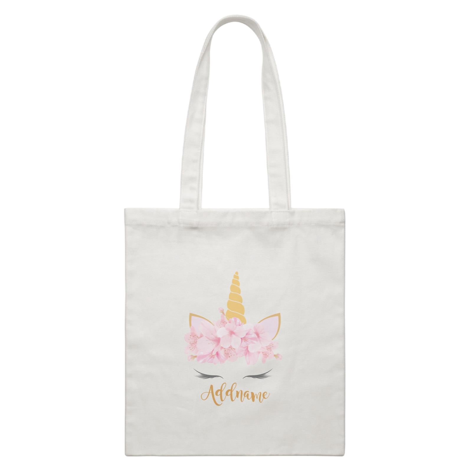 Pink Flower Garland Unicorn Face Addname White Canvas Bag