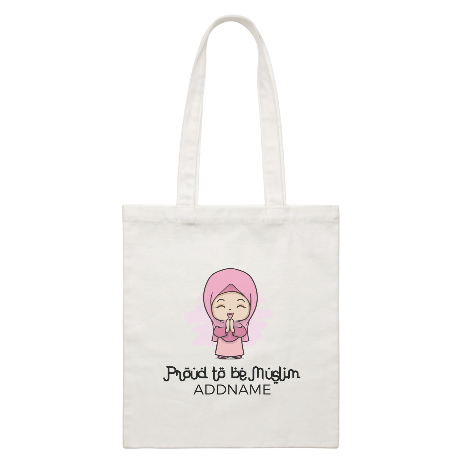 Proud To Be Muslim Happy Girl Addname White White Canvas Bag