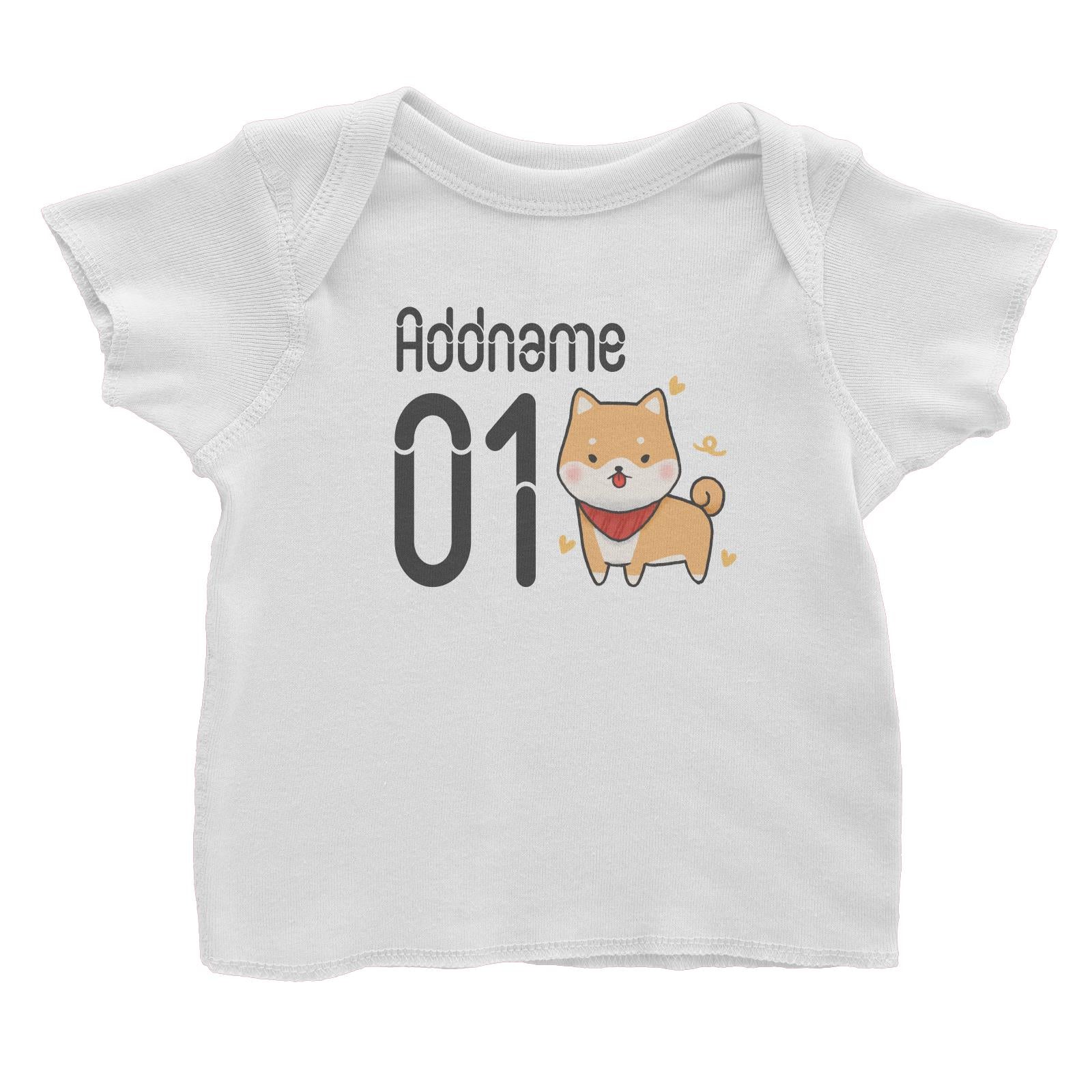 Name and Number Cute Hand Drawn Style Shiba Inu Baby T-Shirt (FLASH DEAL)