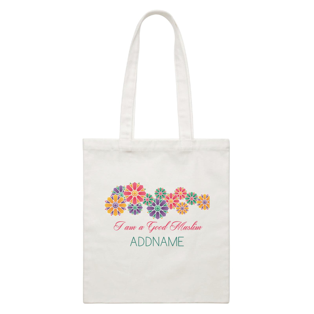I Am a Good Muslim Flower Motifs Addname White White Canvas Bag