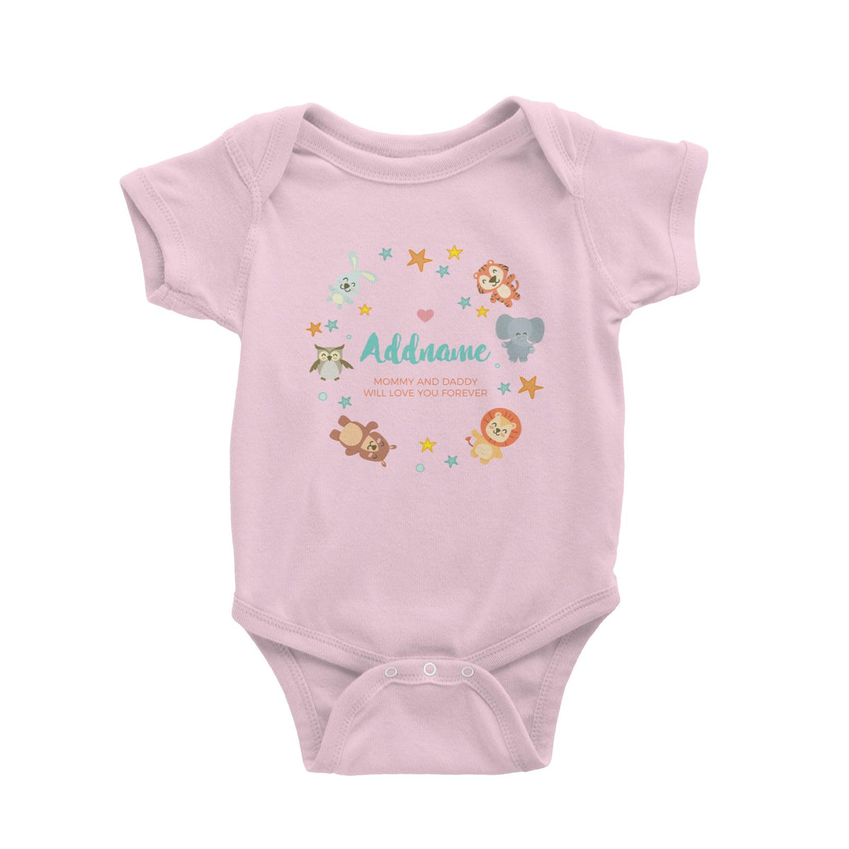 Cute Safari Animals with Stars Element Personalizable with Name and Text Baby Romper