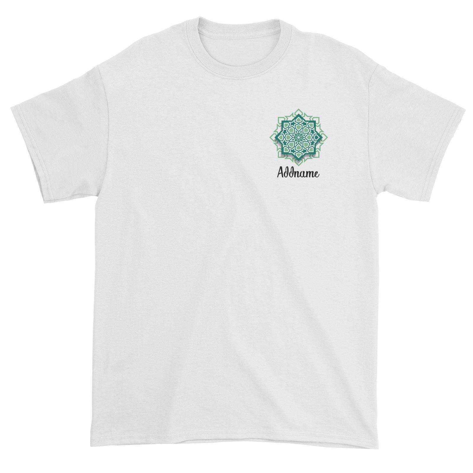 Raya Symbol Green Islamic Geometric Pocket Addname Unisex T-Shirt