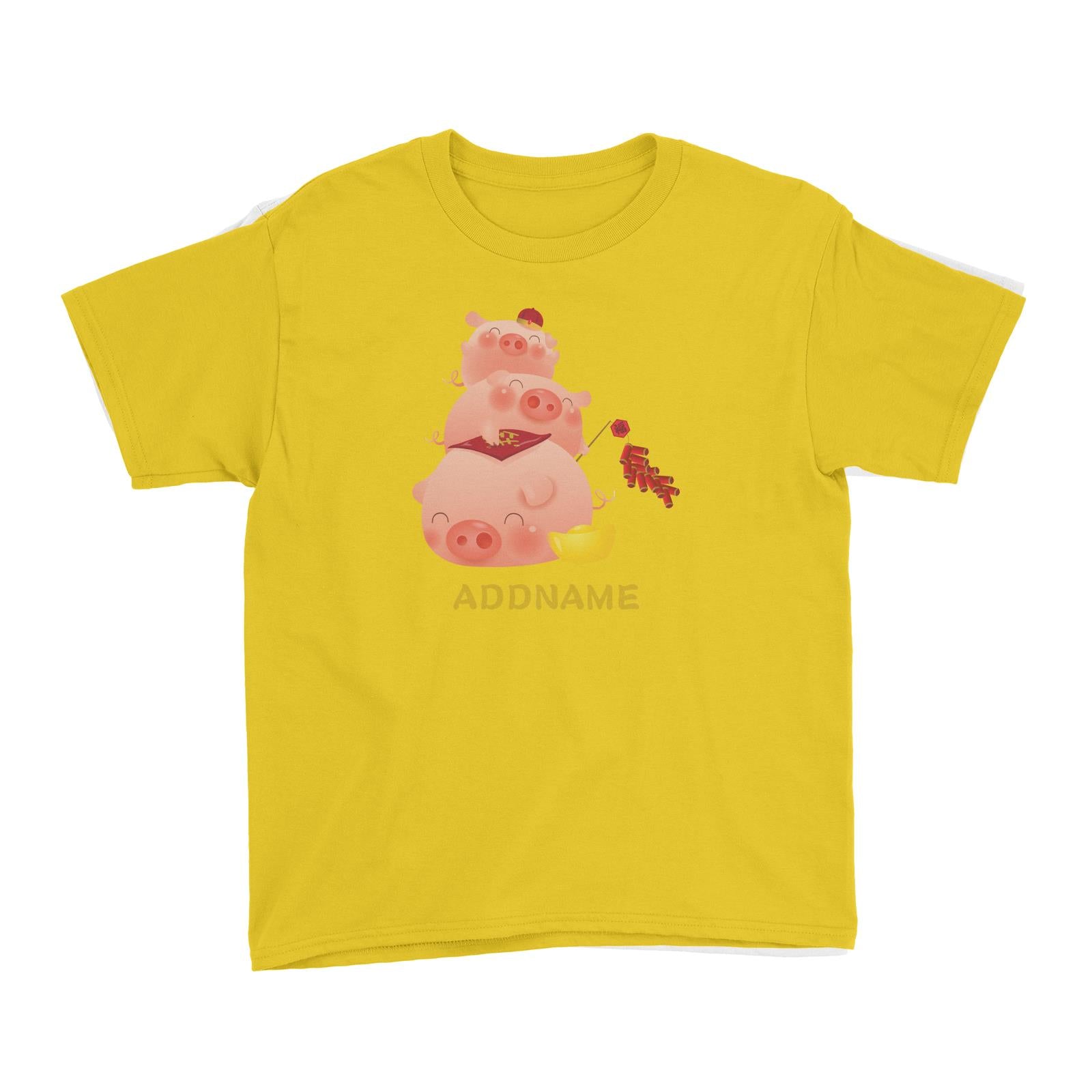 Chinese New Year Pig Group With Gold and Fireworks Addname Kid's T-Shirt