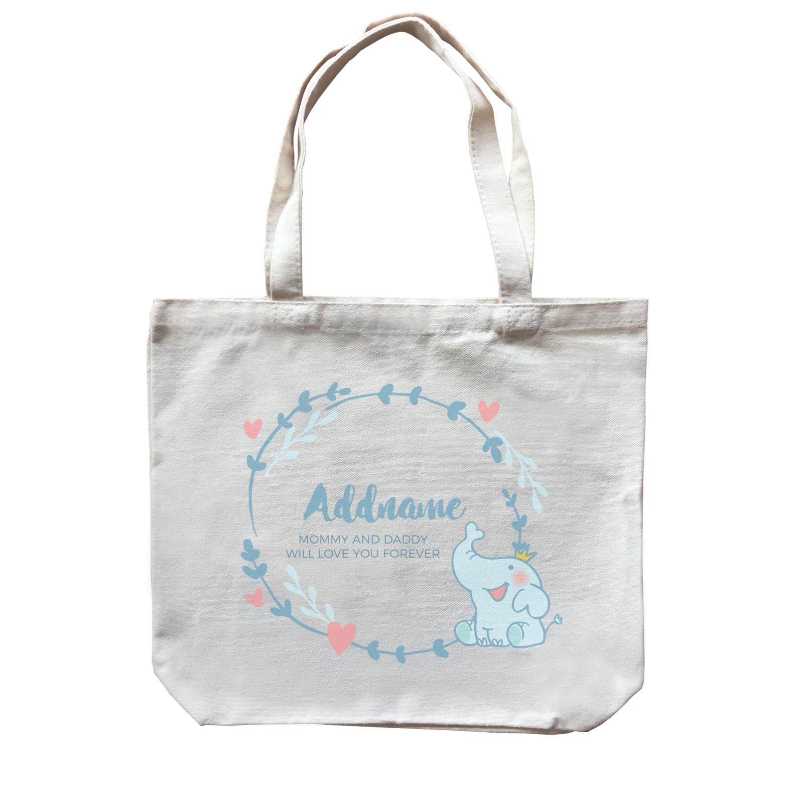 Cute Baby Blue Elephant Prince Personalizable with Name and Text Canvas Bag