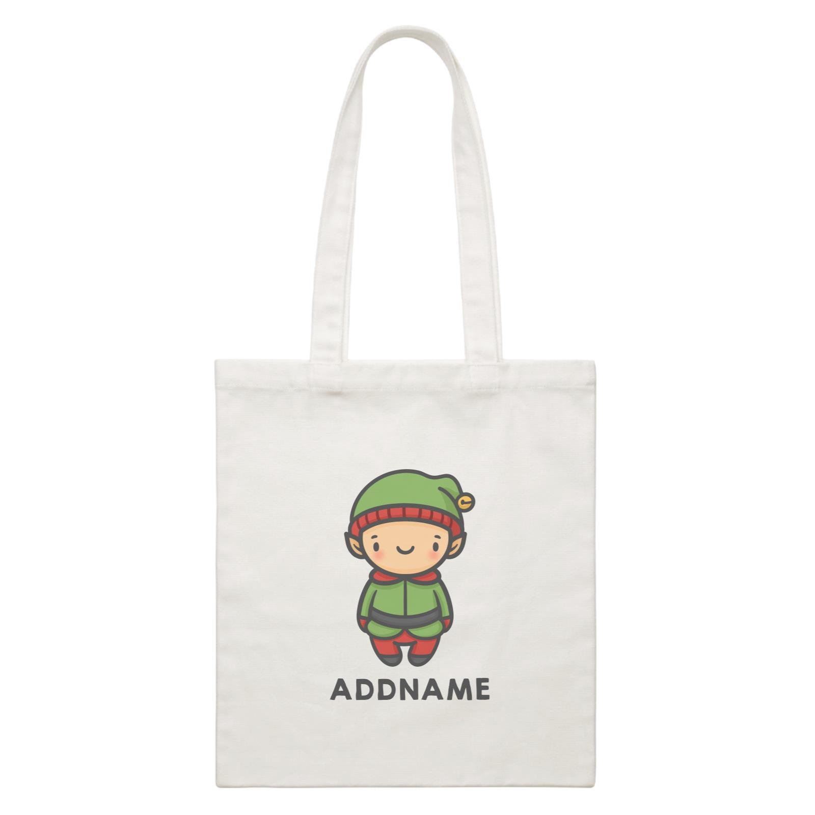 Xmas Cute Elf Addname White Canvas Bag