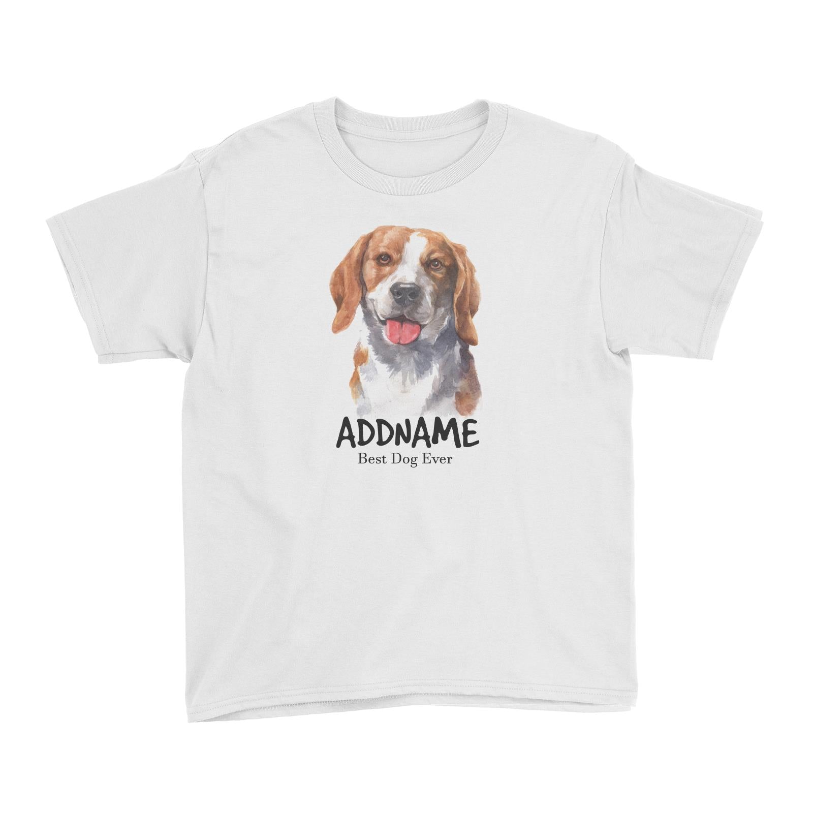 Watercolor Dog Beagle Smile Best Dog Ever Addname Kid's T-Shirt