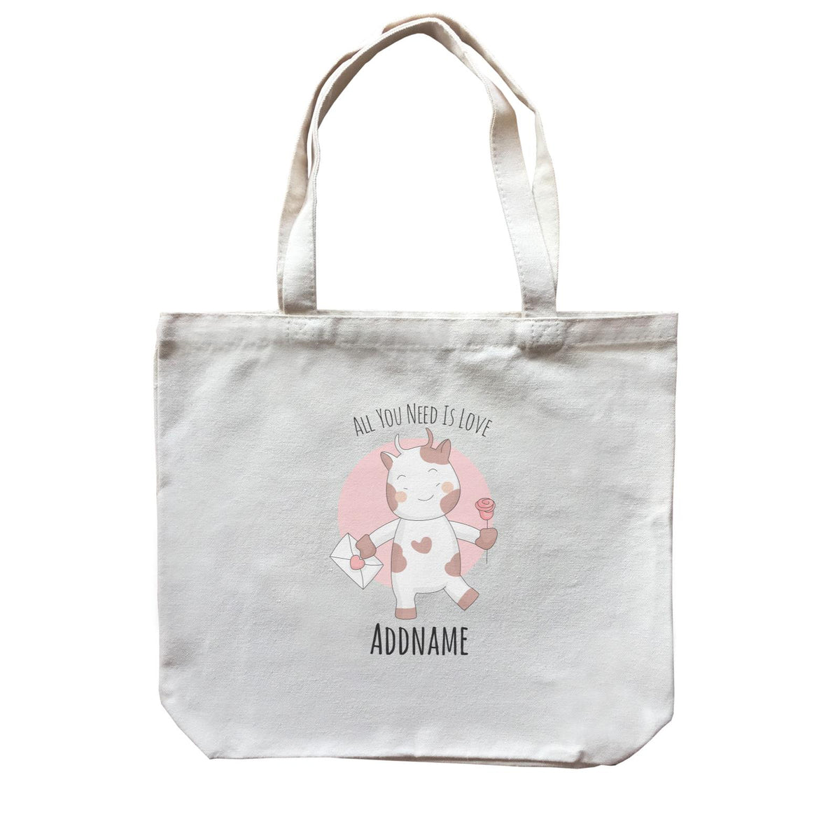Sweet Animals Sketches Cow All You Need Is Love Addname Canvas Bag