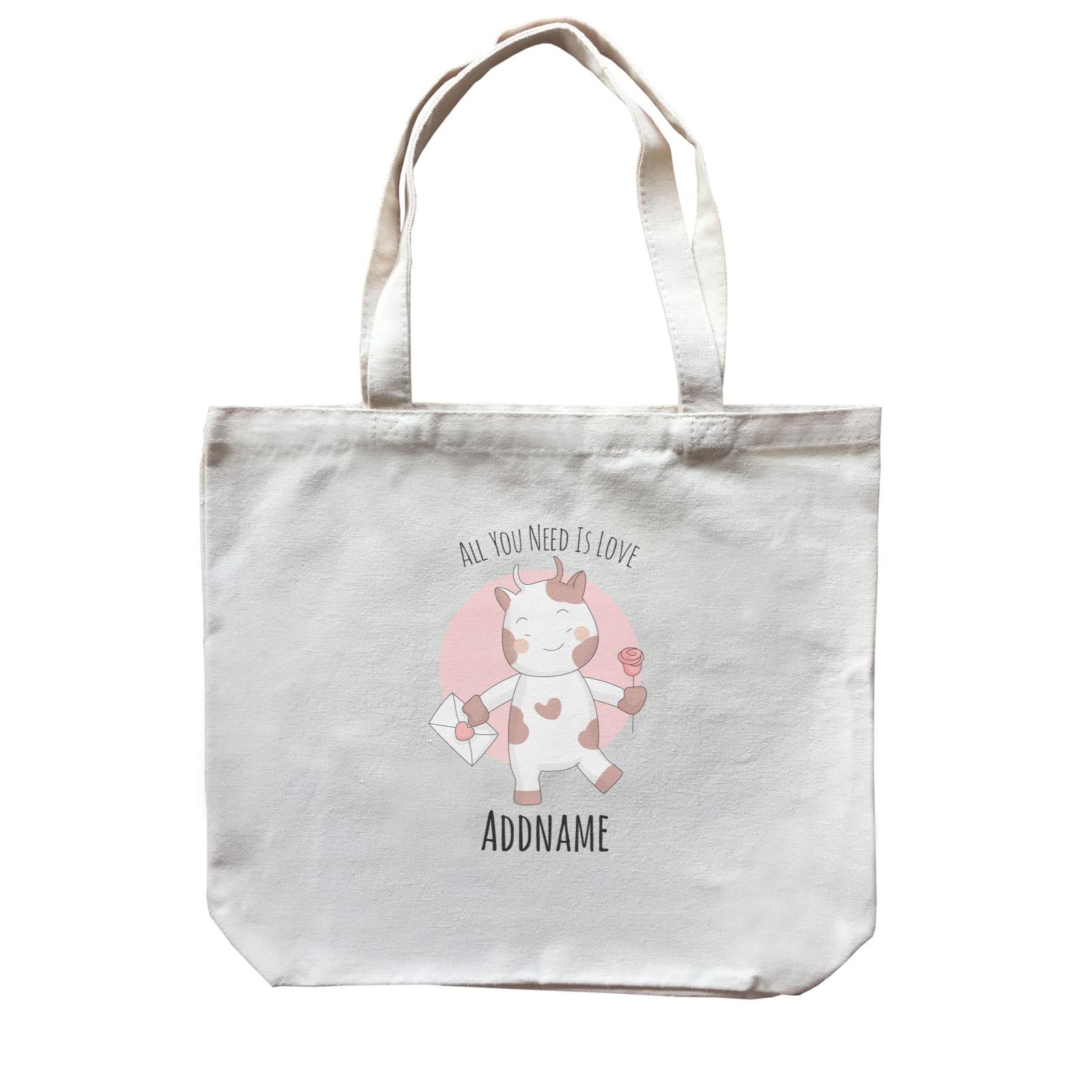 Sweet Animals Sketches Cow All You Need Is Love Addname Canvas Bag