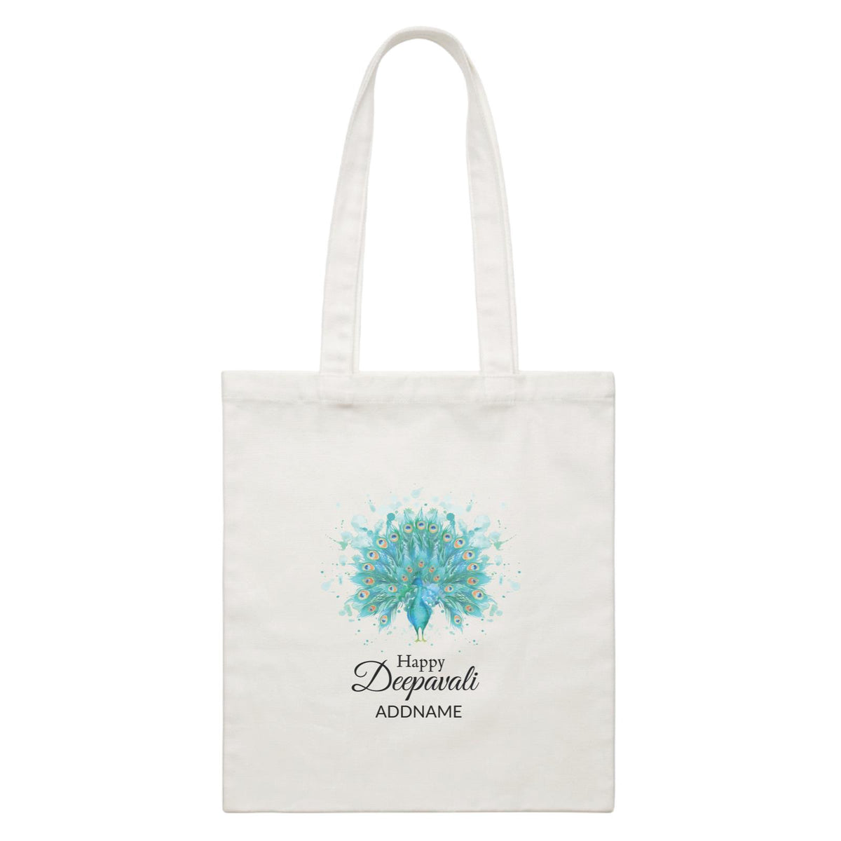 Deepavali Watercolour Peacock Greetings Addname White Canvas Bag