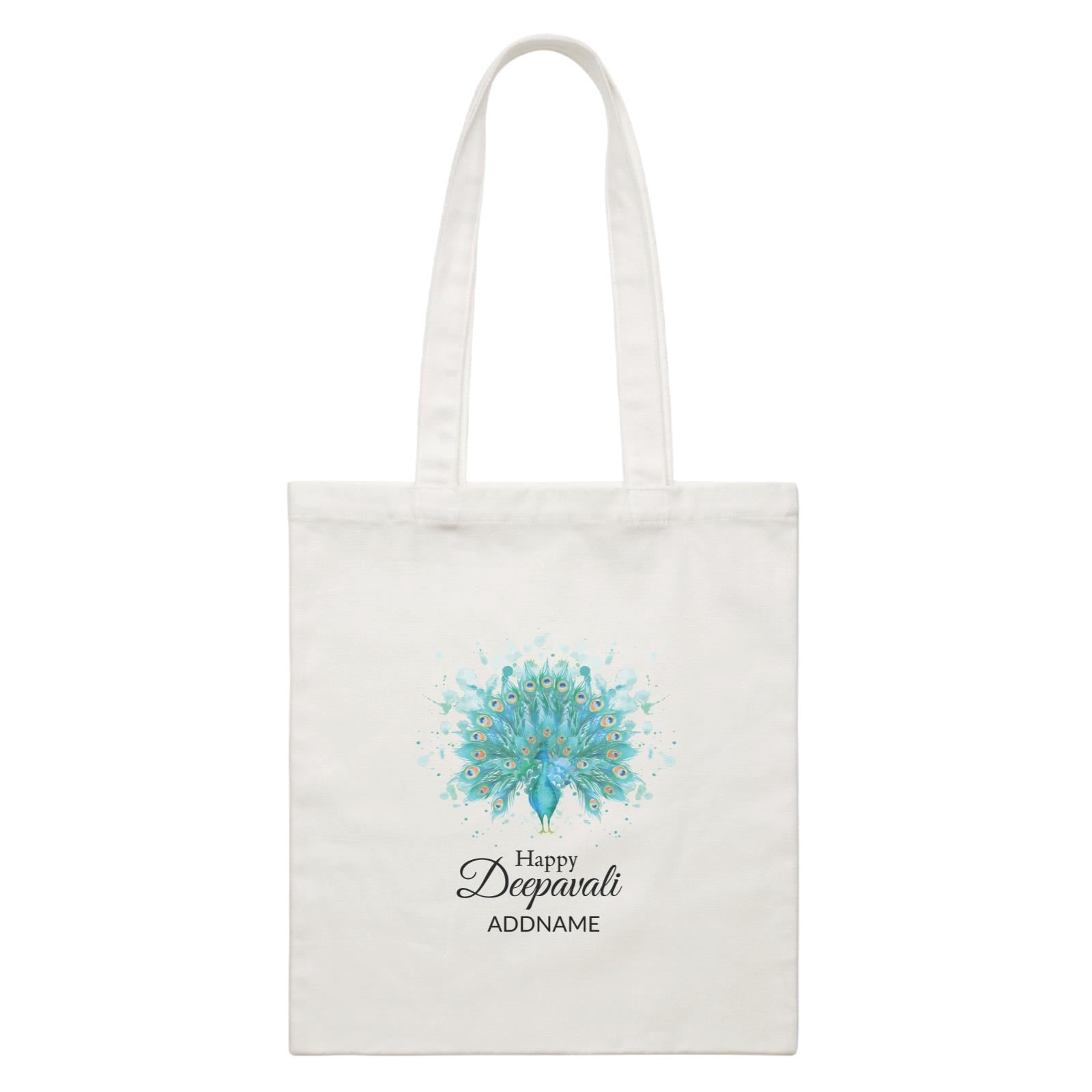Deepavali Watercolour Peacock Greetings Addname White Canvas Bag