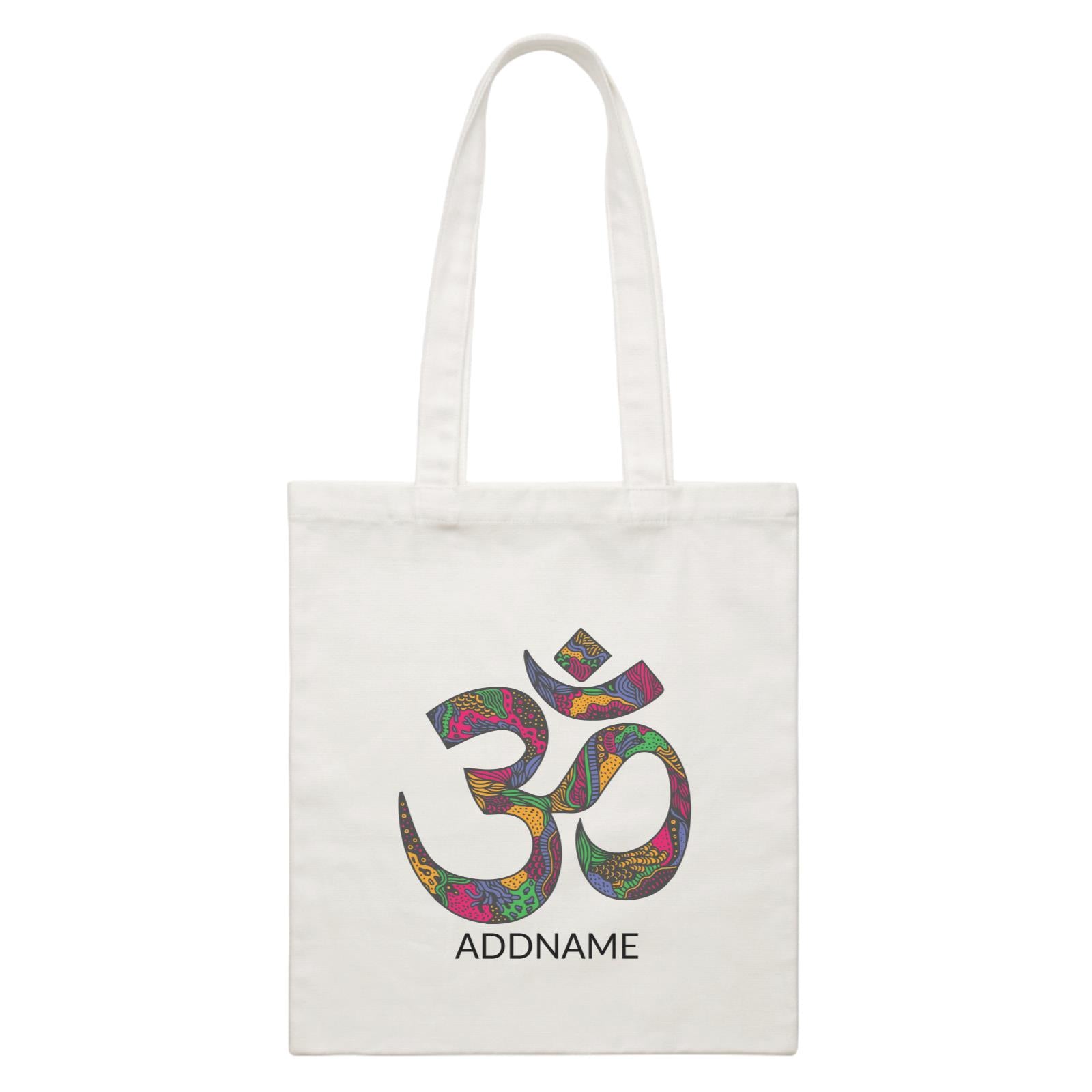 Decorative OM Symbol Addname White Canvas Bag
