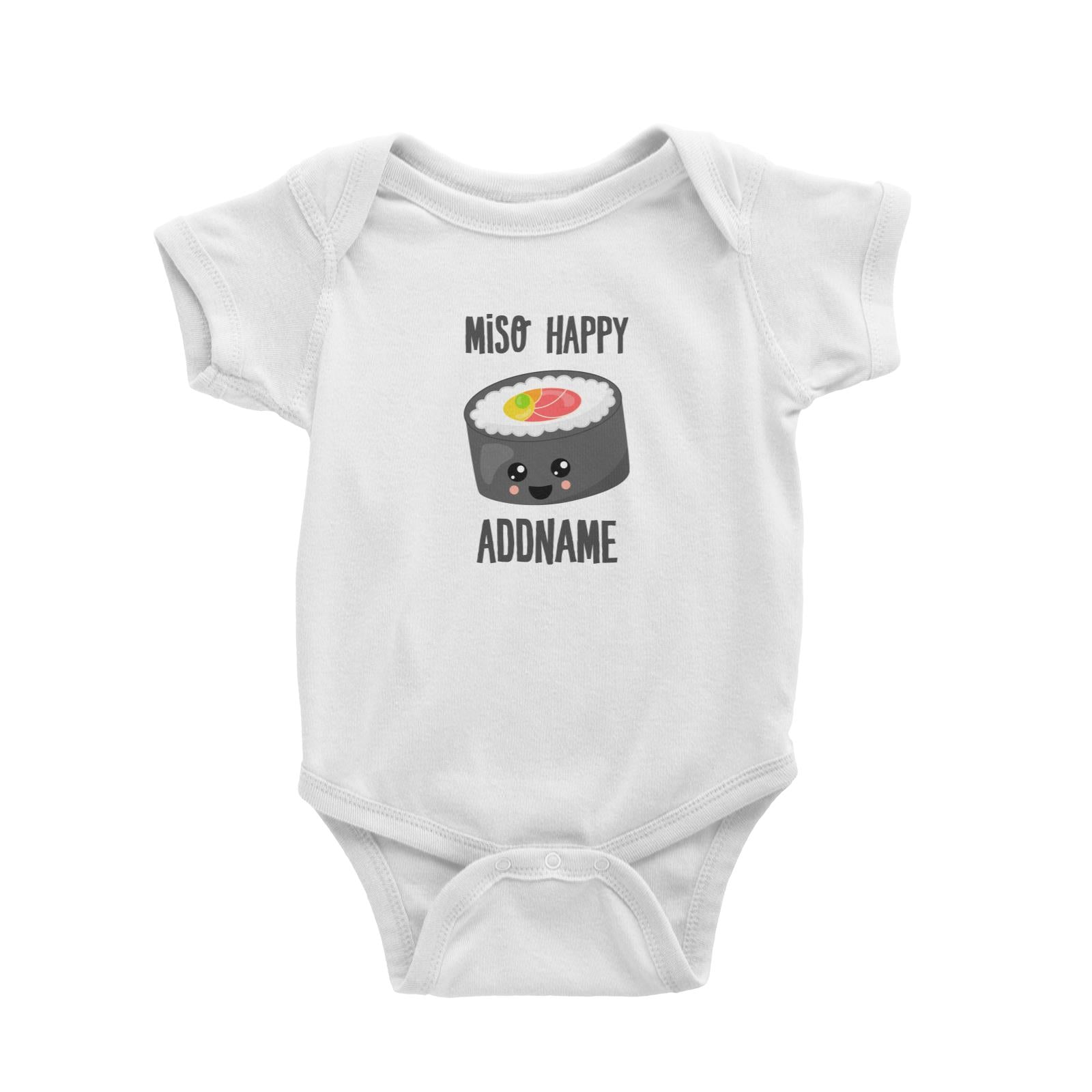 Miso Happy Sushi Circle Roll Addname White Baby Romper