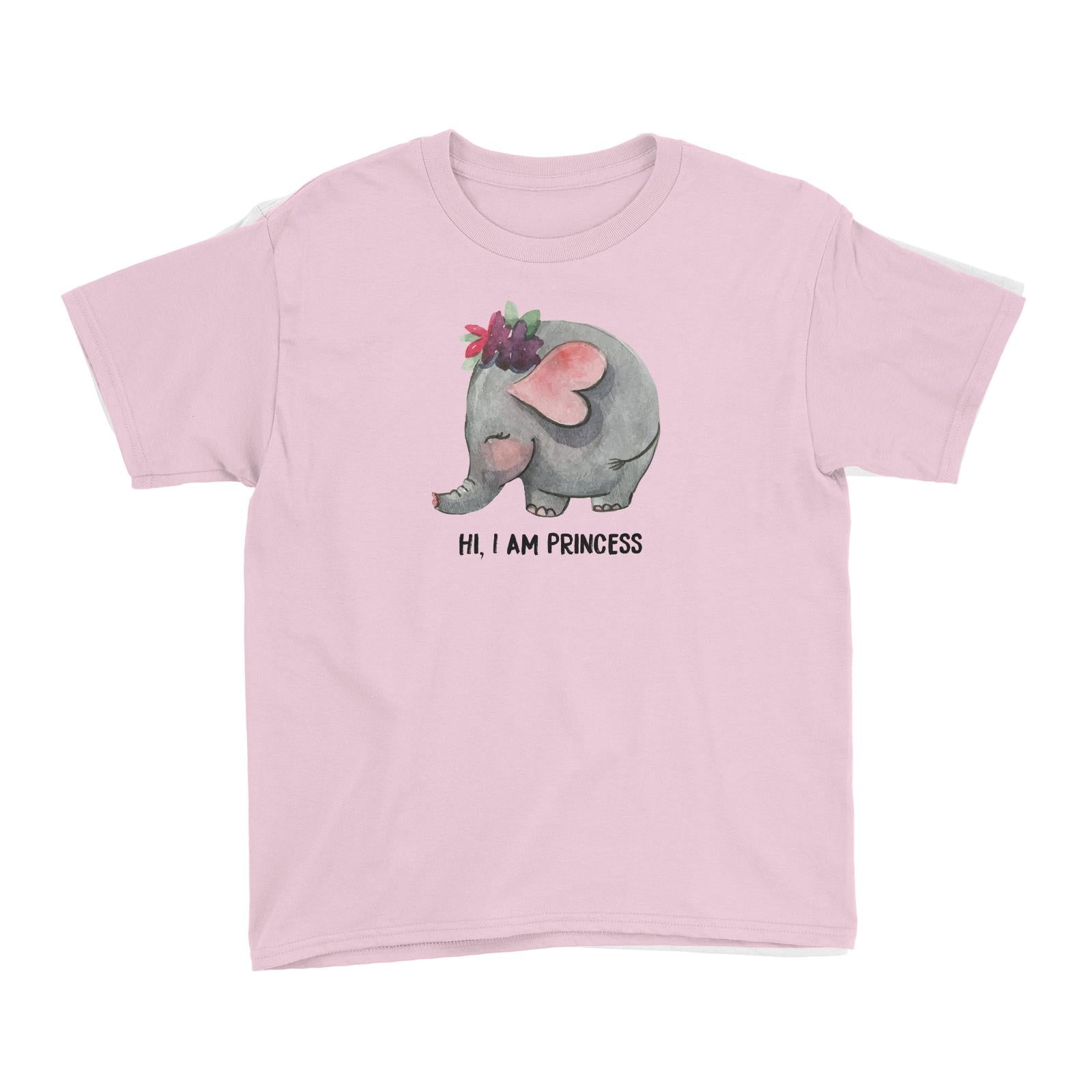 Watercolour Cute Princess Elephant with Addname Kid's T-Shirt