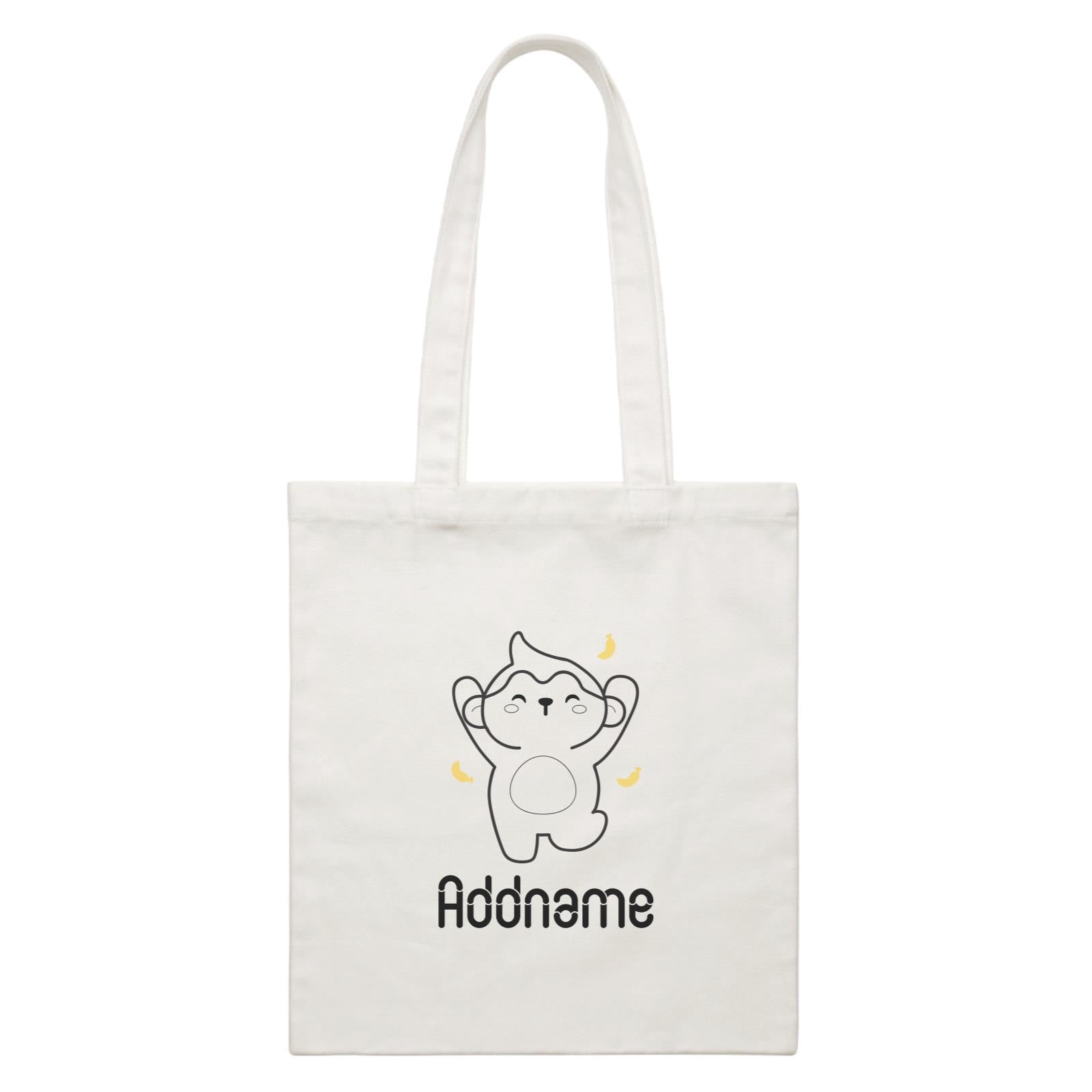 Coloring Outline Cute Hand Drawn Animals Furry Cheerful Monkey Addname White White Canvas Bag