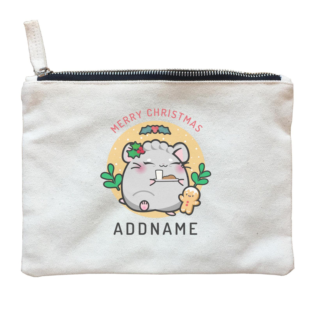 Merry Christmas Cute Santa Mistletoe Grandma Hamster Zipper Pouch