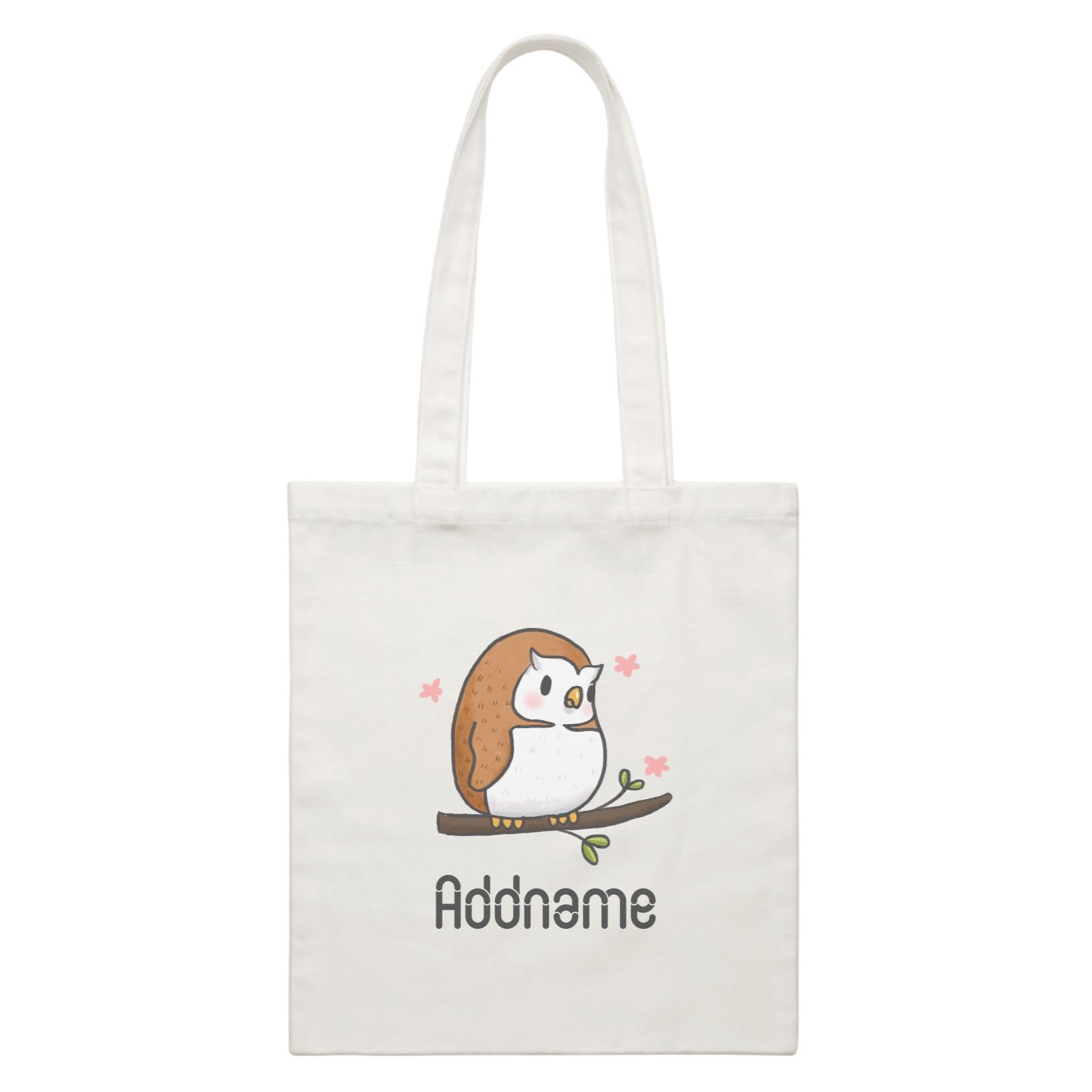 Cute Hand Drawn Style Owl Addname White Canvas Bag
