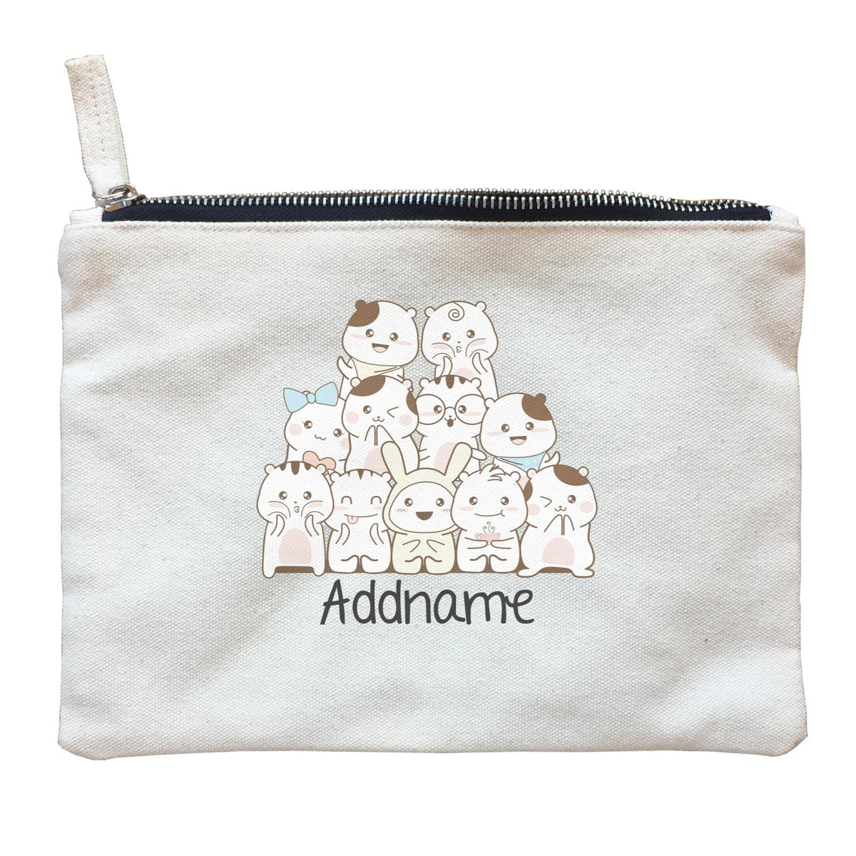 Cute Animals And Friends Series Cute Hamster Group Addname Zipper Pouch