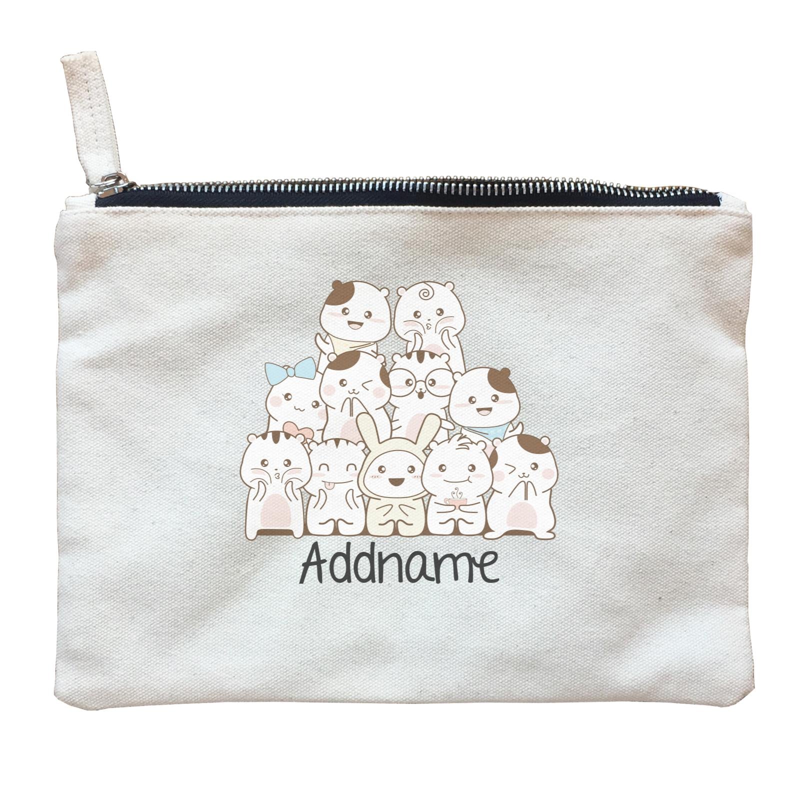 Cute Animals And Friends Series Cute Hamster Group Addname Zipper Pouch