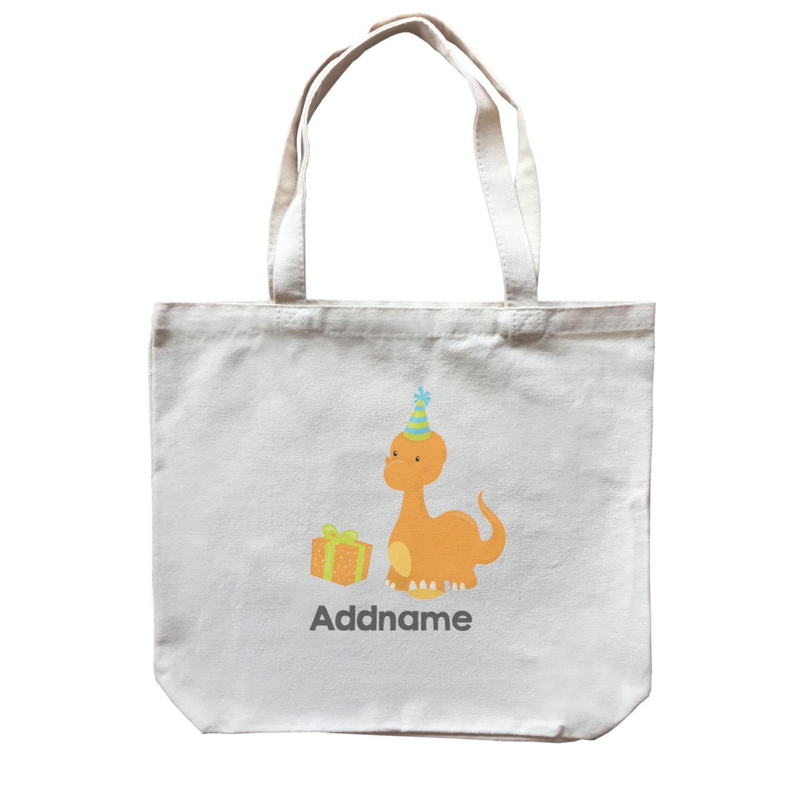 Dino Birthday Orange Long Neck WIth Birthday Gift and Hat Addname Canvas Bag