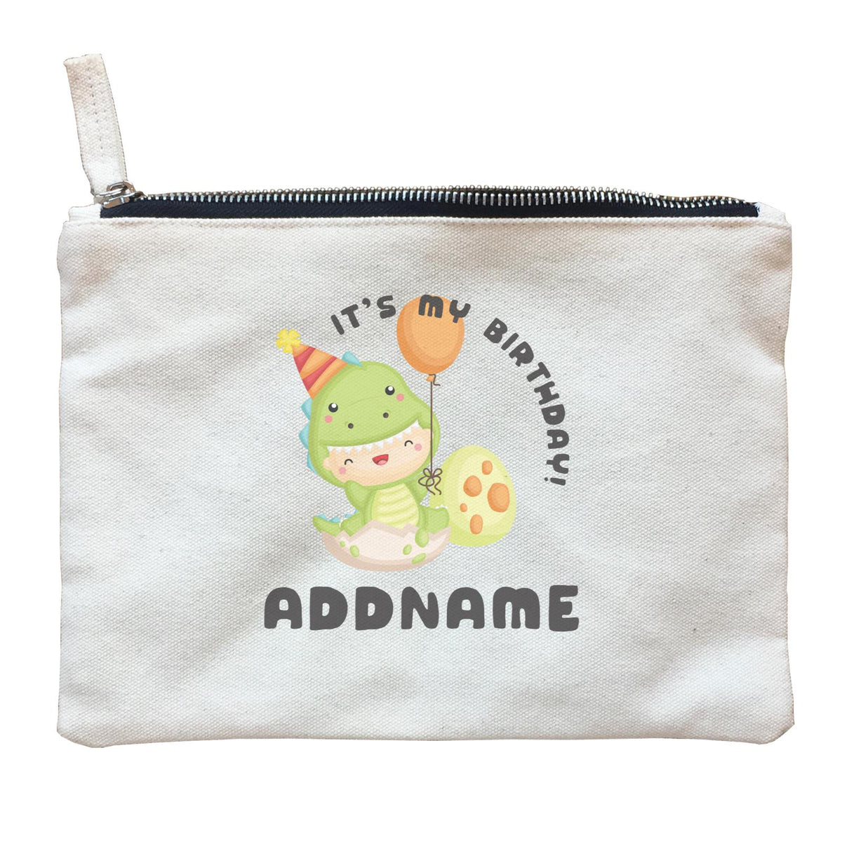Birthday Dinosaur Happy Baby Wearing Dinosaur Suit It's My Birthday Addname Zipper Pouch