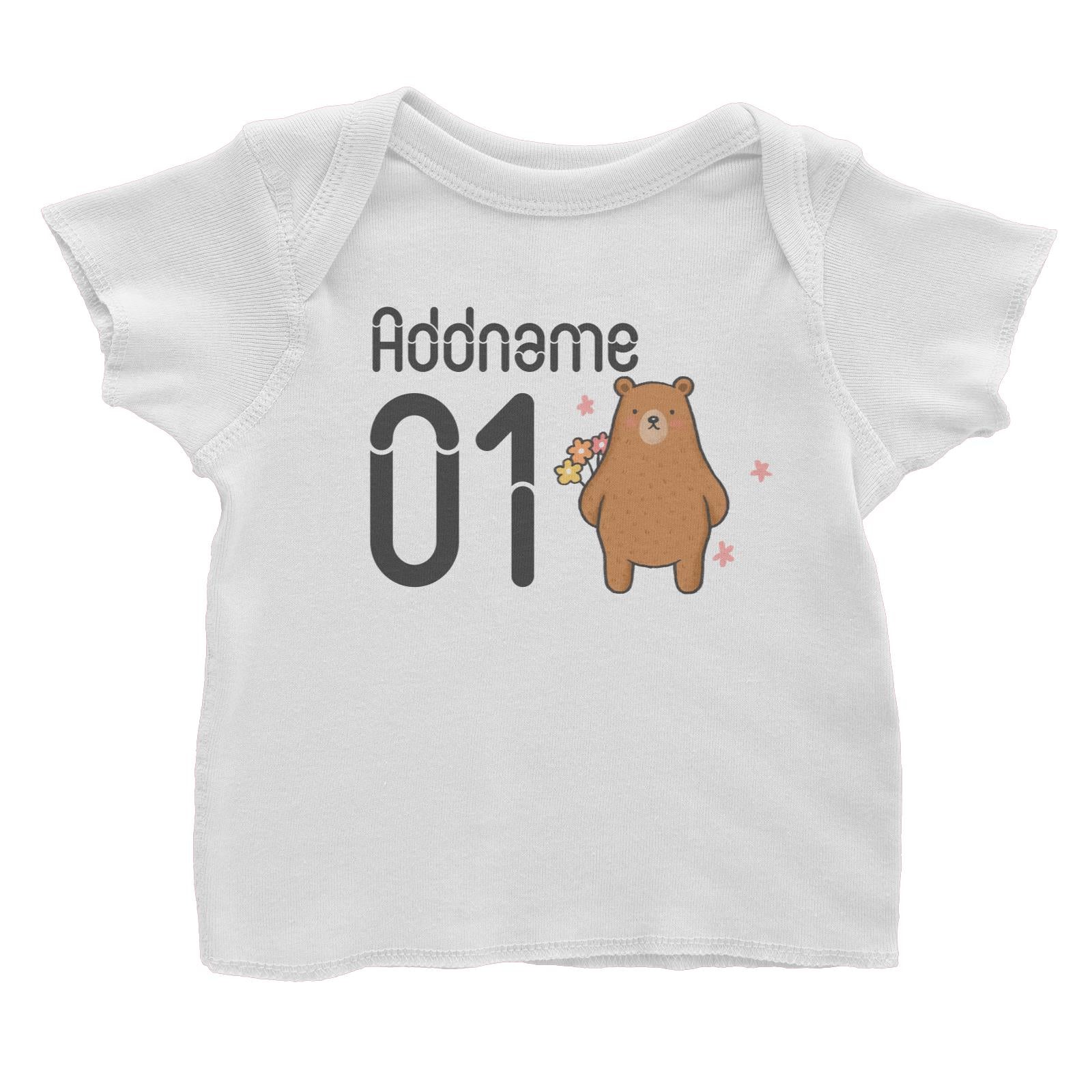 Name and Number Cute Hand Drawn Style Bear Baby T-Shirt