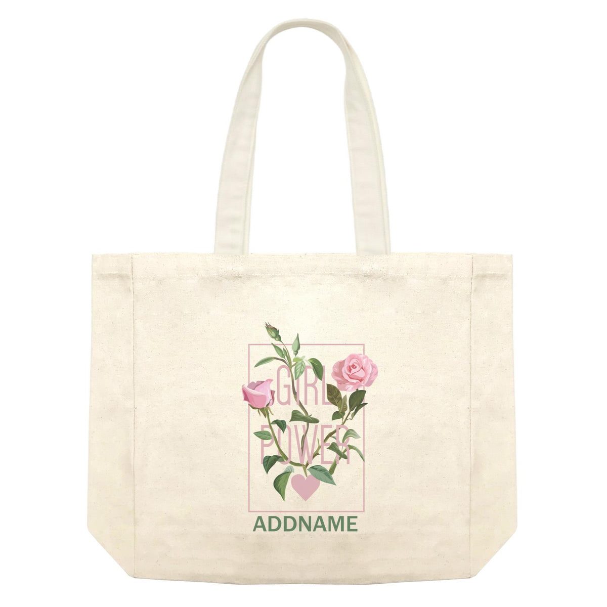 Cool Chic Flowers Pink Roses Girl Power With Addname Shopping Bag