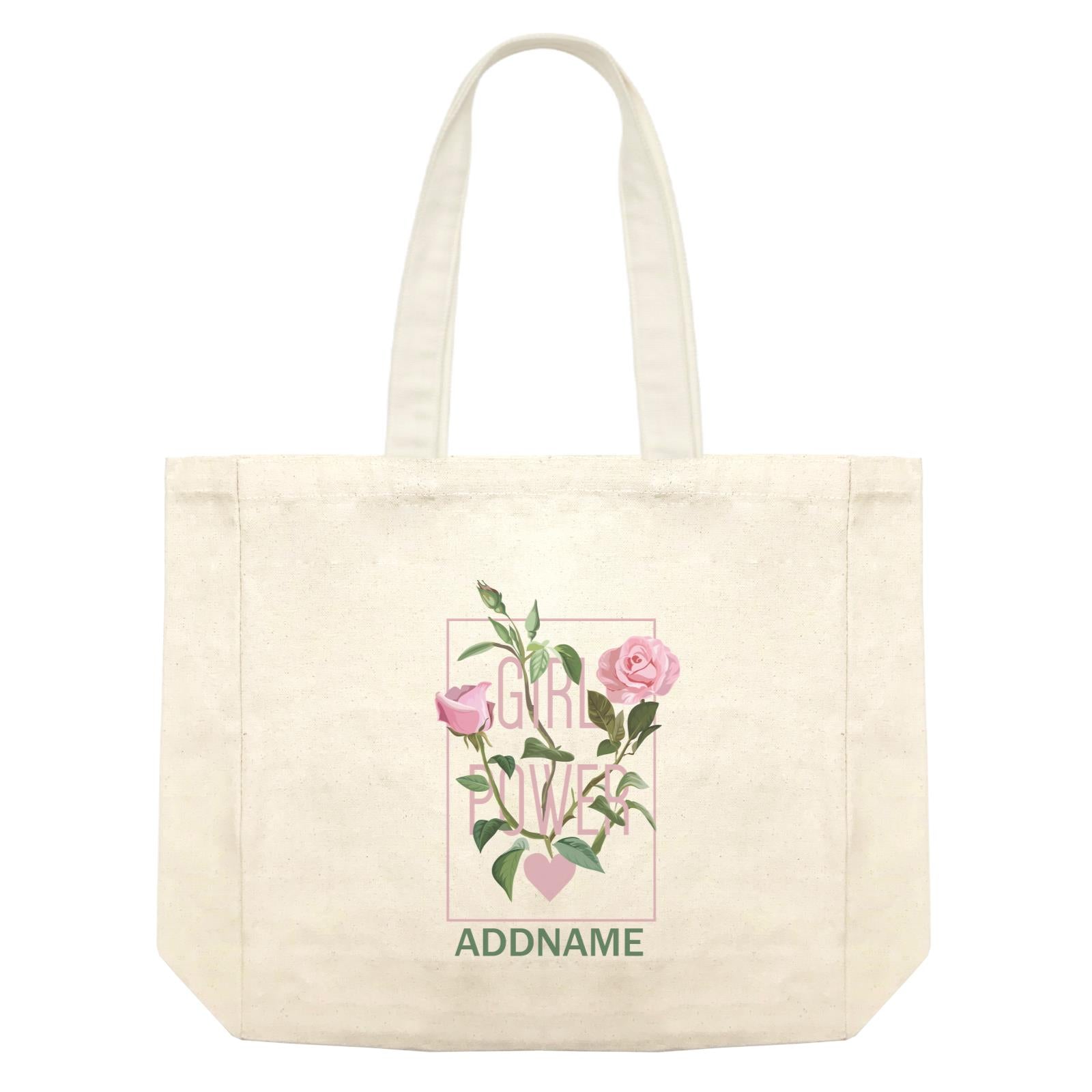 Cool Chic Flowers Pink Roses Girl Power With Addname Shopping Bag