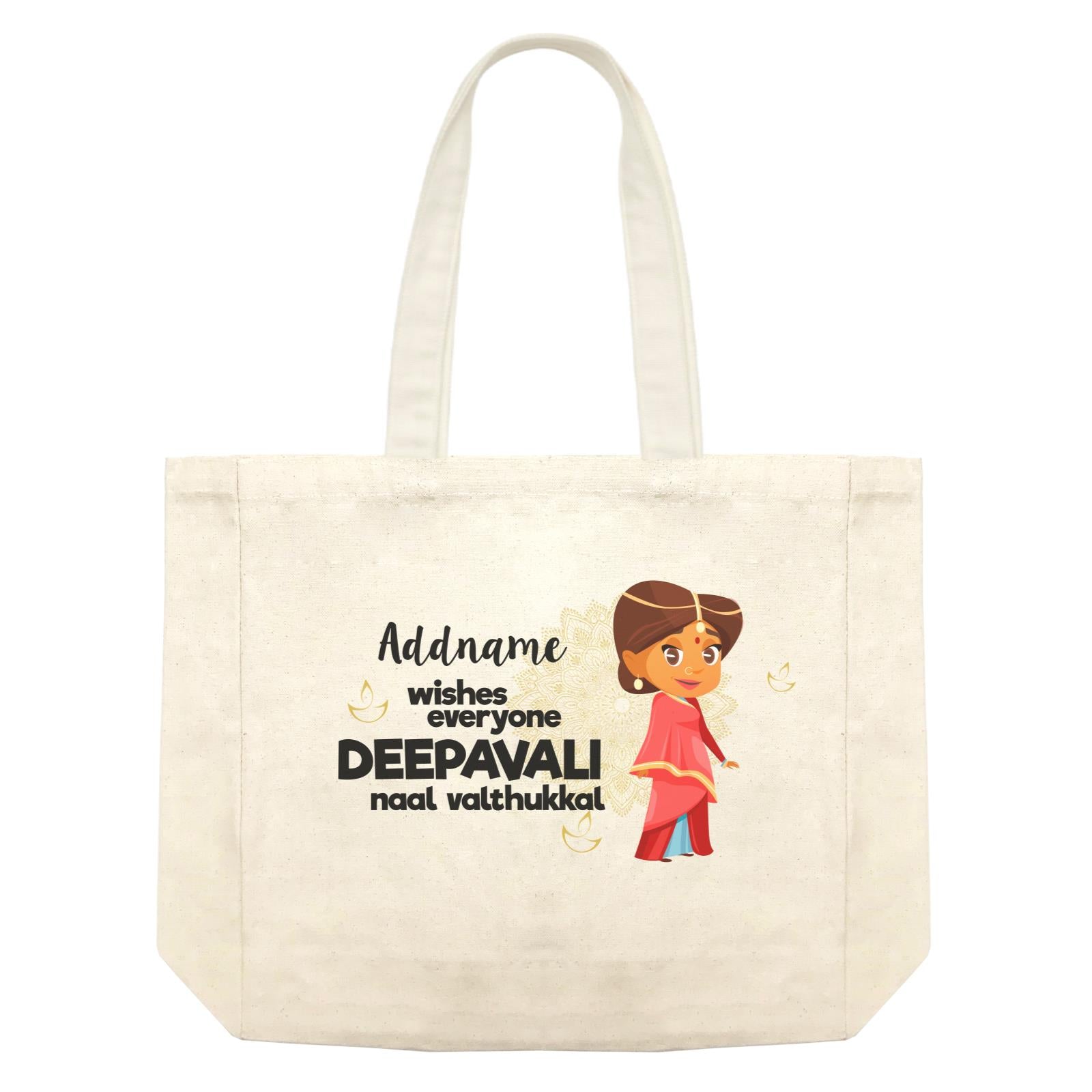 Cute Woman Wishes Everyone Deepavali Addname Shopping Bag