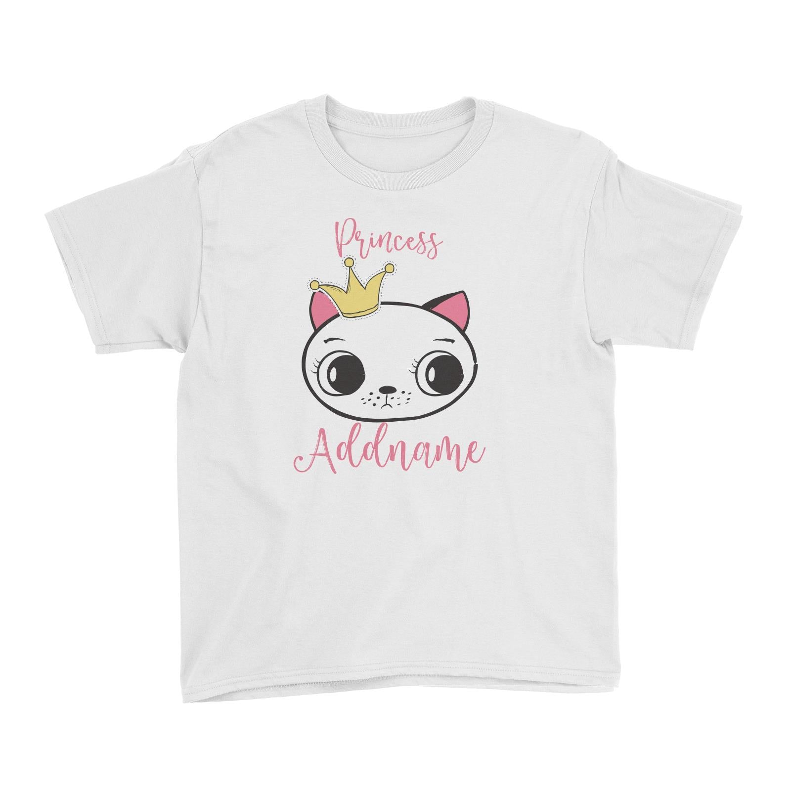 Cat Princess Addname with Tiara Kid's T-Shirt