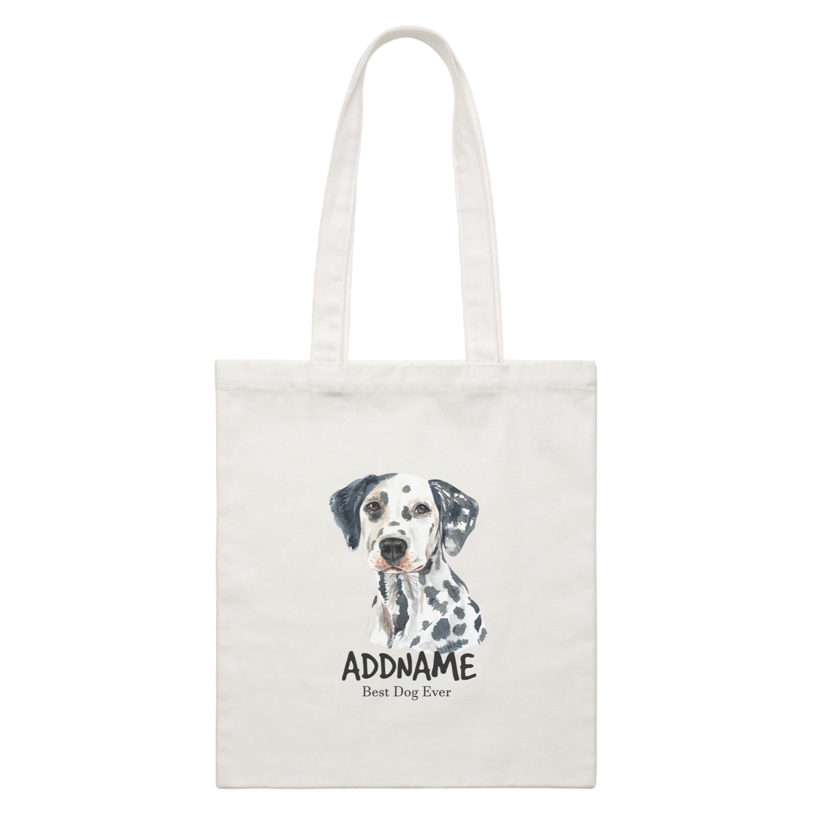 Watercolor Dog Dalmatian Front Best Dog Ever Addname White Canvas Bag