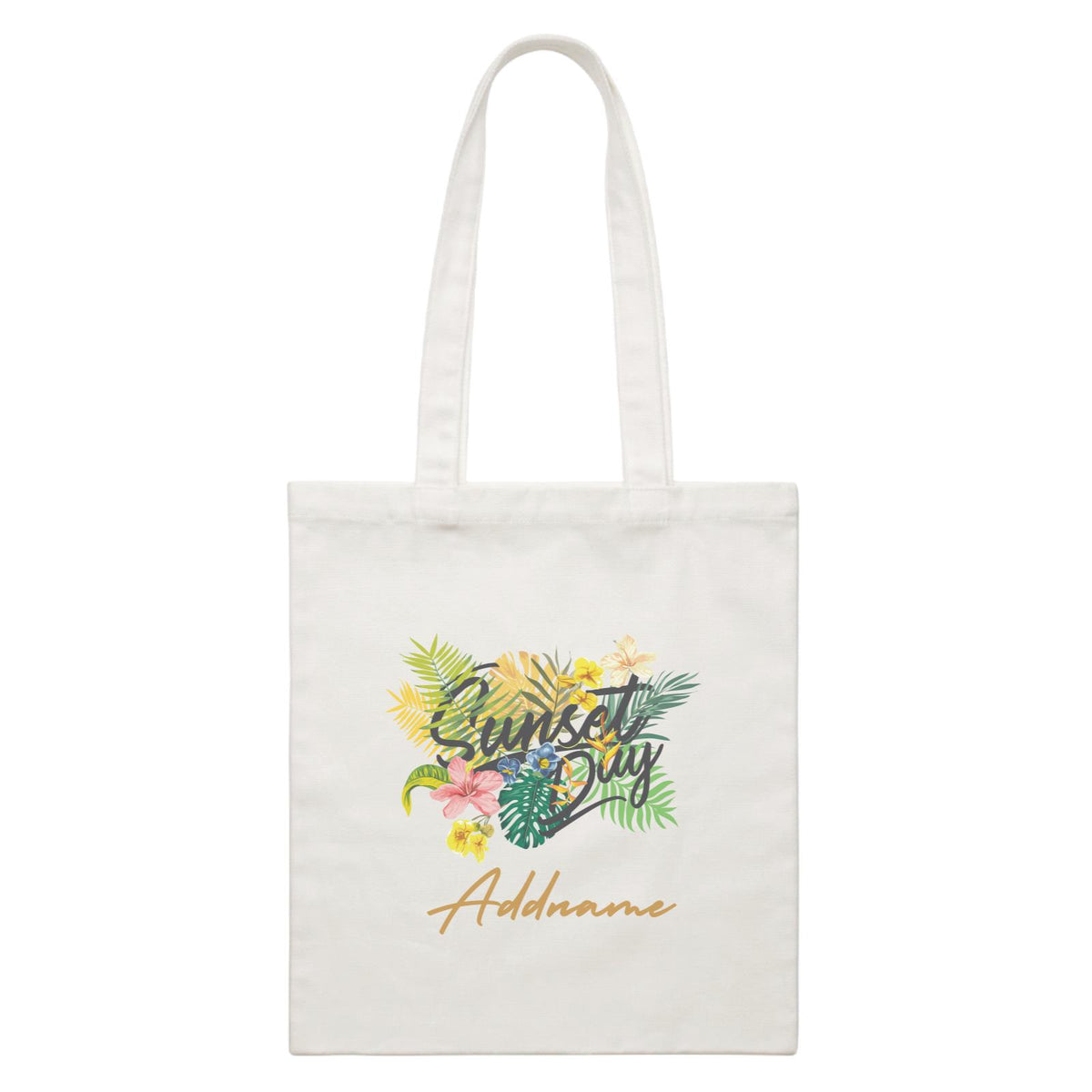 Summer Tropical Plants Yellow Sunset Day Bunga Raya With Addname White Canvas Bag