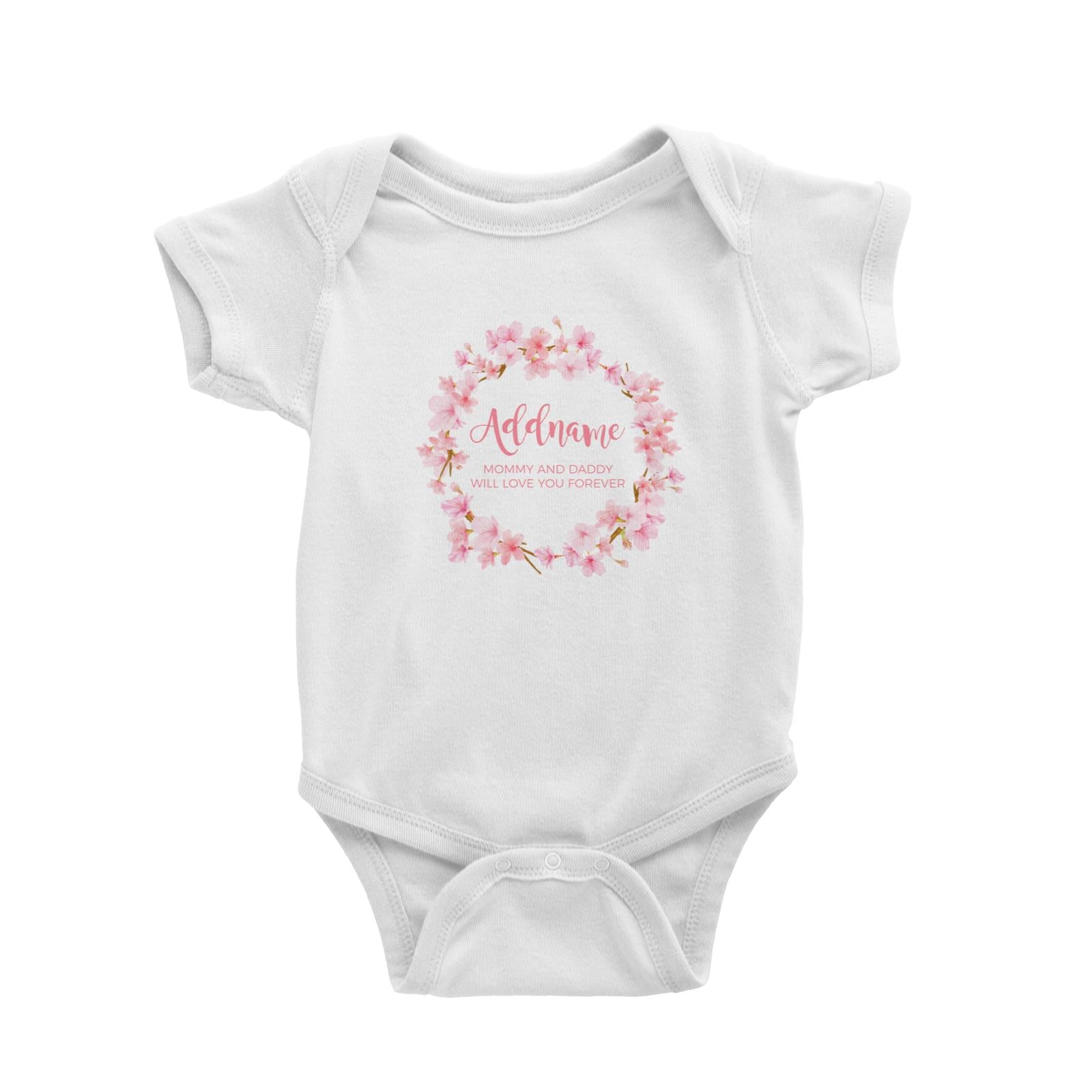Pink Flower Garland Personalisable with Name and Text Baby Romper